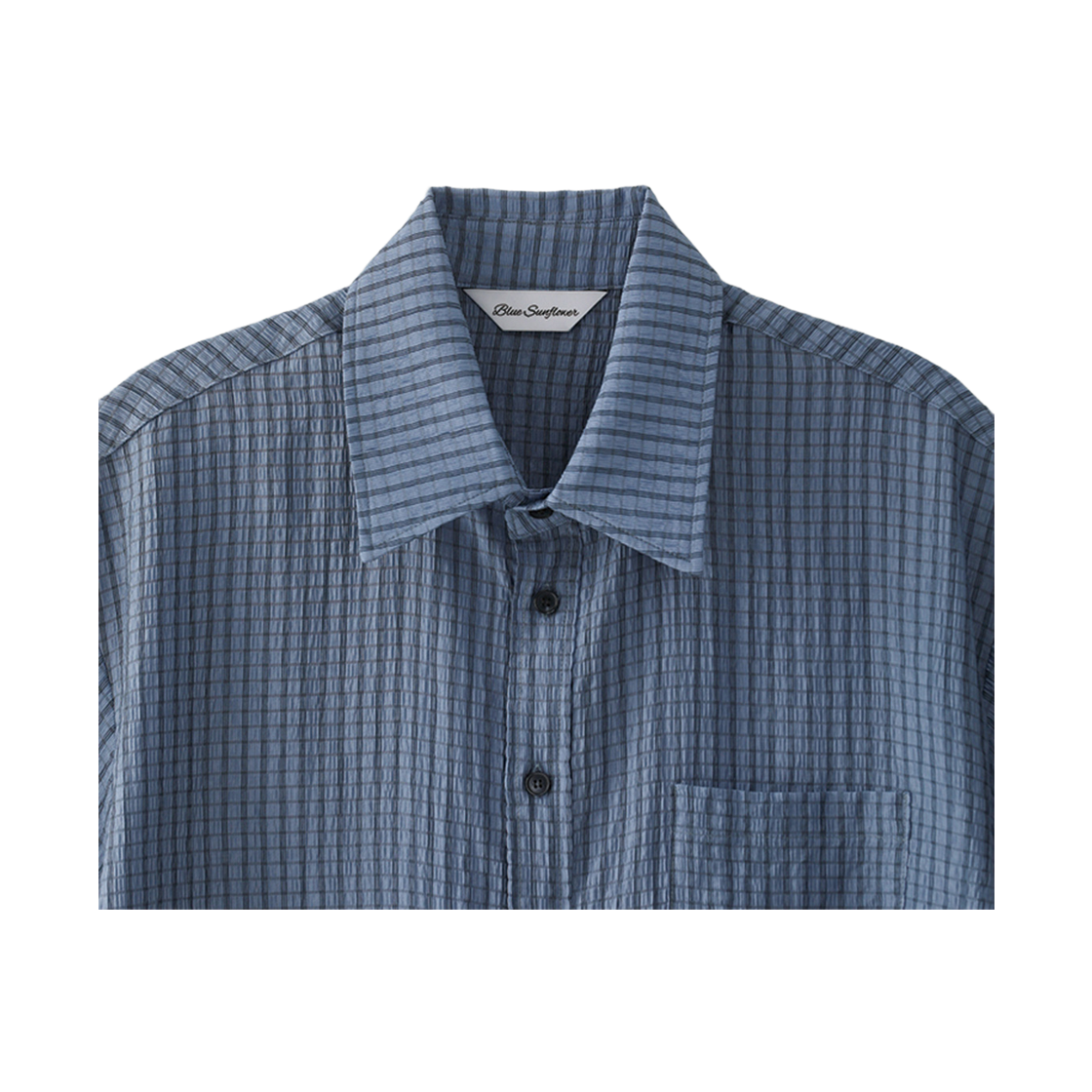 블루 선플라워 크링클 체크 반팔 셔츠 블루(Blue Sunflower Crinkle Check Short Sleeve Shirt Blue) - 4