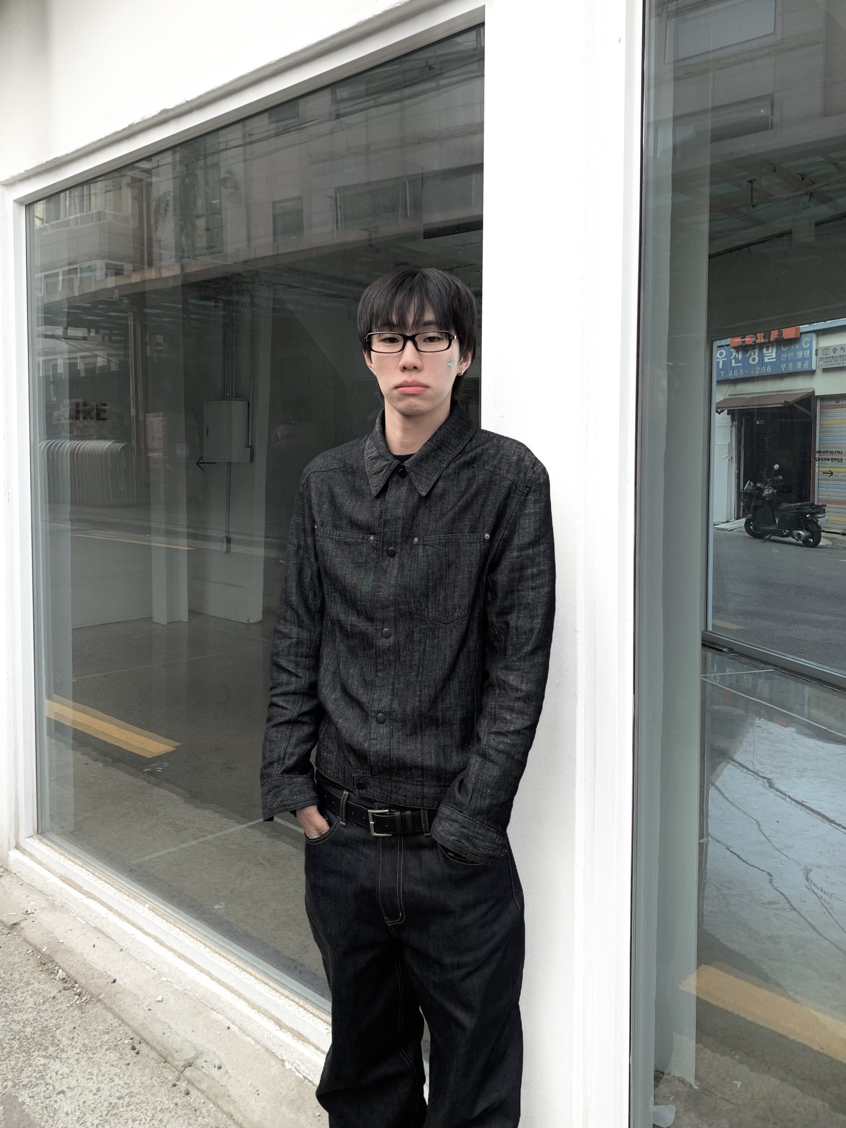 CHOWOO Linen Engineered Jacket Black 착용 스타일 - 1