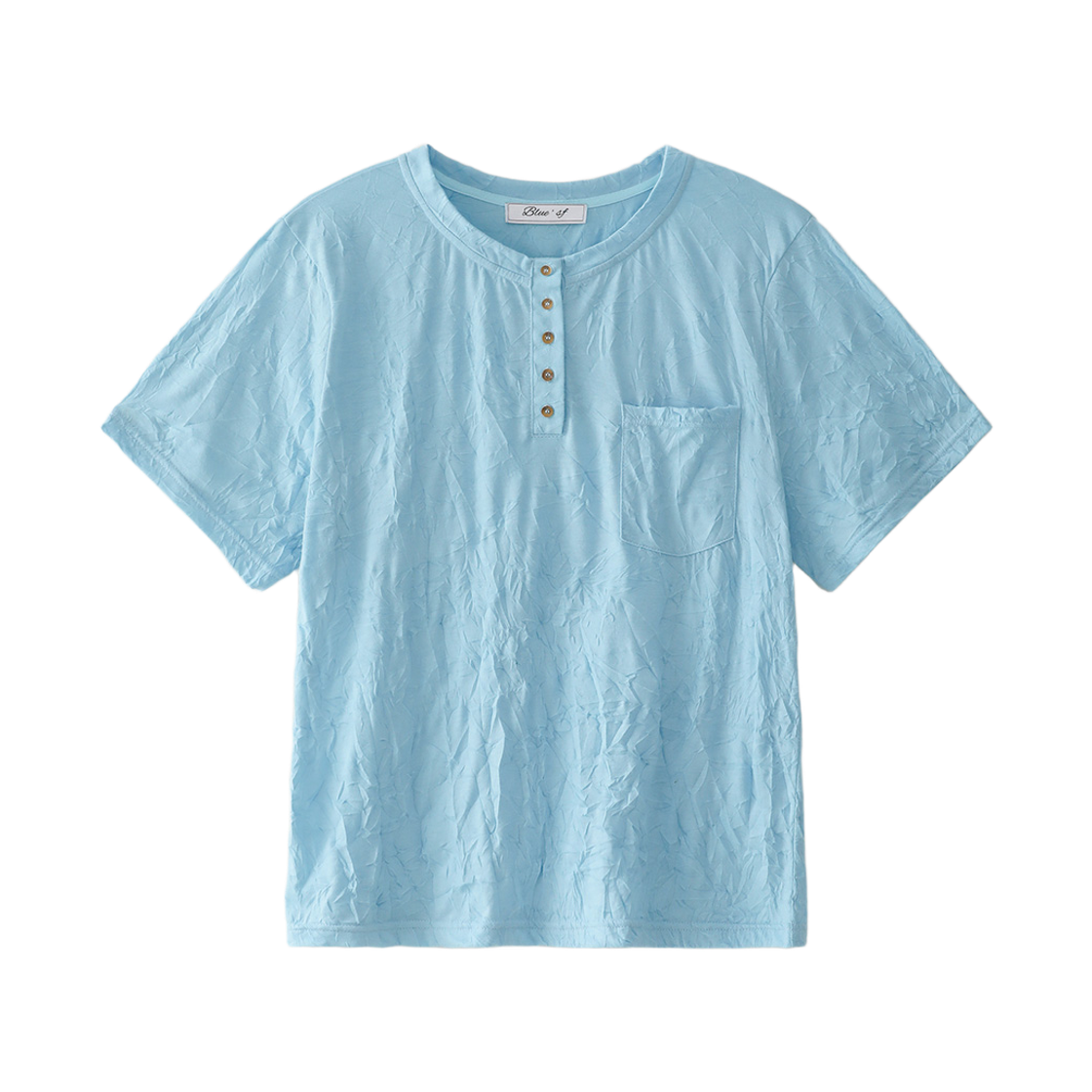 블루 선플라워 텍스쳐 헨리넥 반팔티셔츠 블루(Blue Sunflower Texture Henley Half Tee Blue)