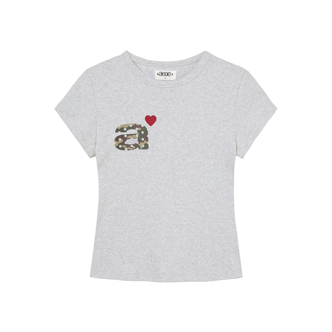 [예약 배송] 에이이에이이 도트 스몰 레터 티 라이트 그레이 & 카모([예약 배송] AEAE Dot Small Letter Tee Light Grey & Camo)