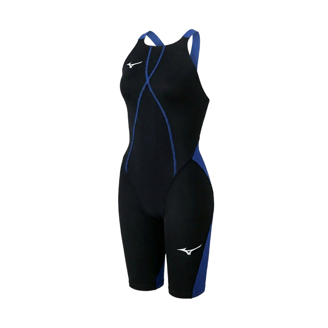 (W) 미즈노 GX 소닉 듀얼 경영용 하프 수트 블랙 블루((W) Mizuno GX Sonic Dual Competitive Swimming Half Suit Black Blue) - 1