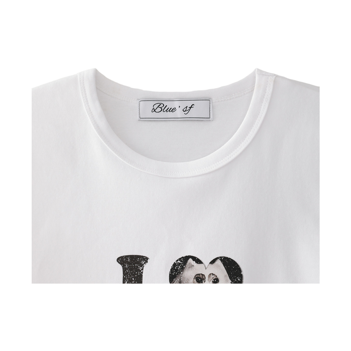 블루 선플라워 아이 러브 캣 크롭 티셔츠 화이트(Blue Sunflower 'I Love Cat' Crop Tee White) - 4
