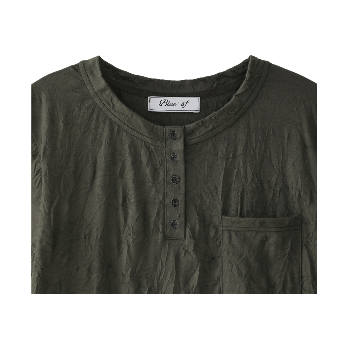 블루 선플라워 텍스쳐 헨리넥 반팔티셔츠 차콜(Blue Sunflower Texture Henley Half Tee Charcoal) - 4