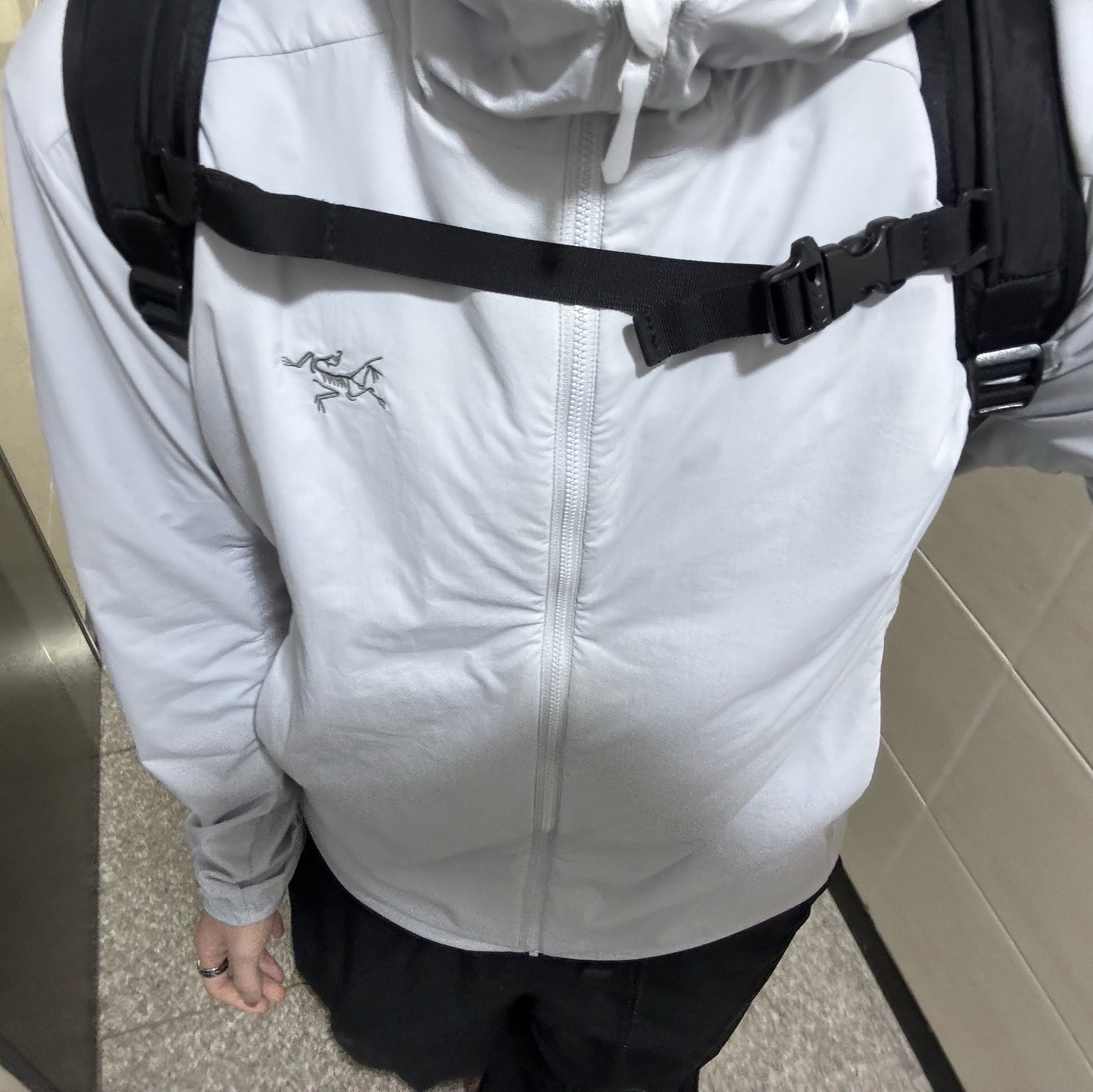 Arc'teryx Atom SL Hoody Solitude, The North Face Big Shot Black 착용 스타일