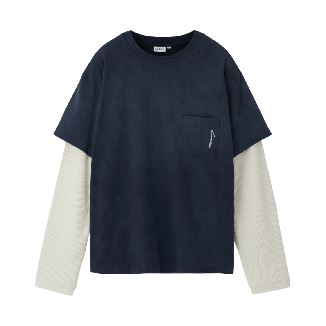 리지 와플 슬리브 레이어드 티셔츠 네이비(LLEGE Waffle Sleeve Layered T-Shirt Navy) - 1