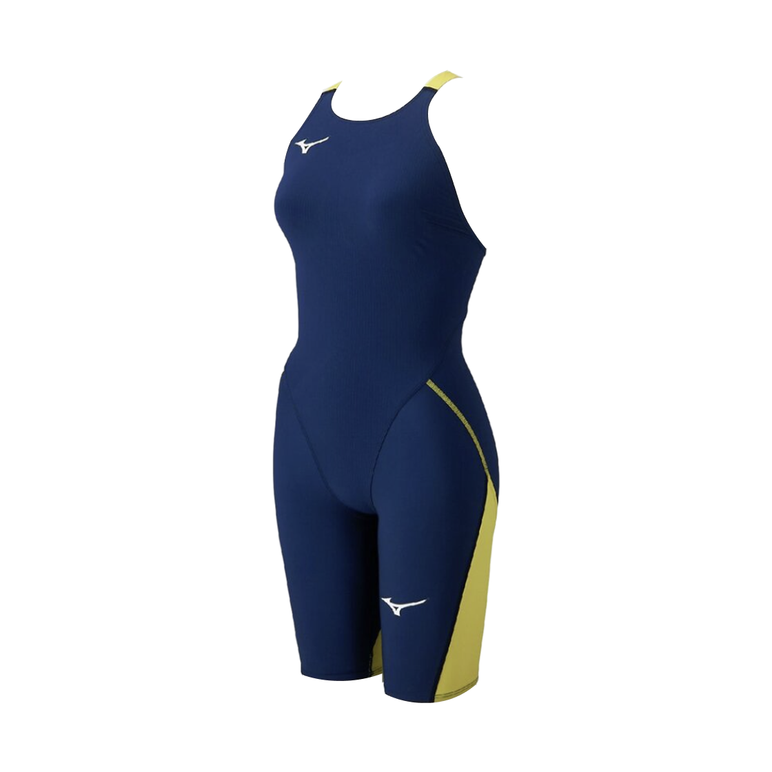 (W) 미즈노 GX 소닉 라이트 경영 하프 수트 에스테이트 네이비 라이트닝 옐로우((W) Mizuno GX Sonic Lite Competitive Swimming Half Suit Estate Navy Lightning Yellow) - 1