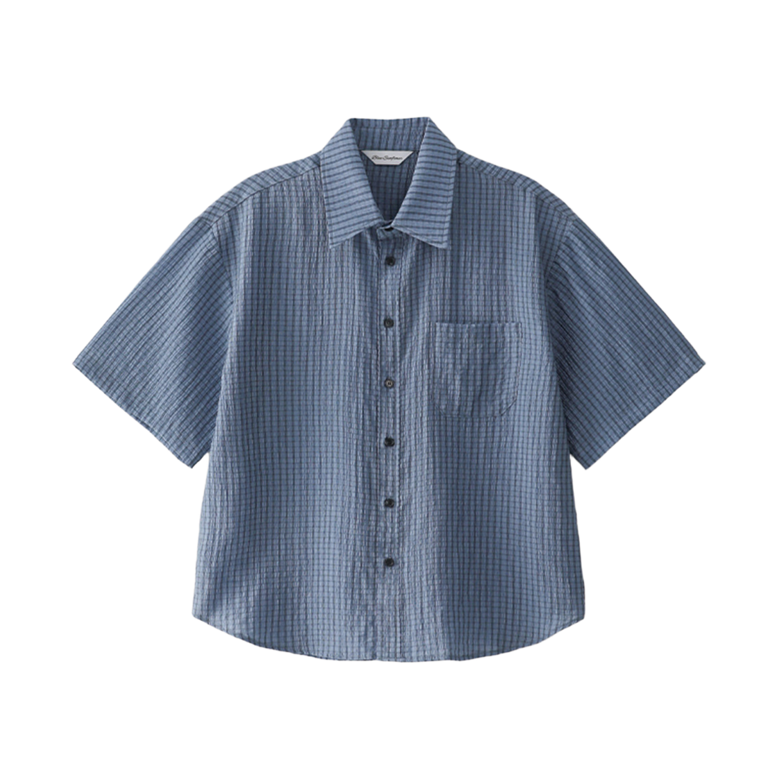 블루 선플라워 크링클 체크 반팔 셔츠 블루(Blue Sunflower Crinkle Check Short Sleeve Shirt Blue)