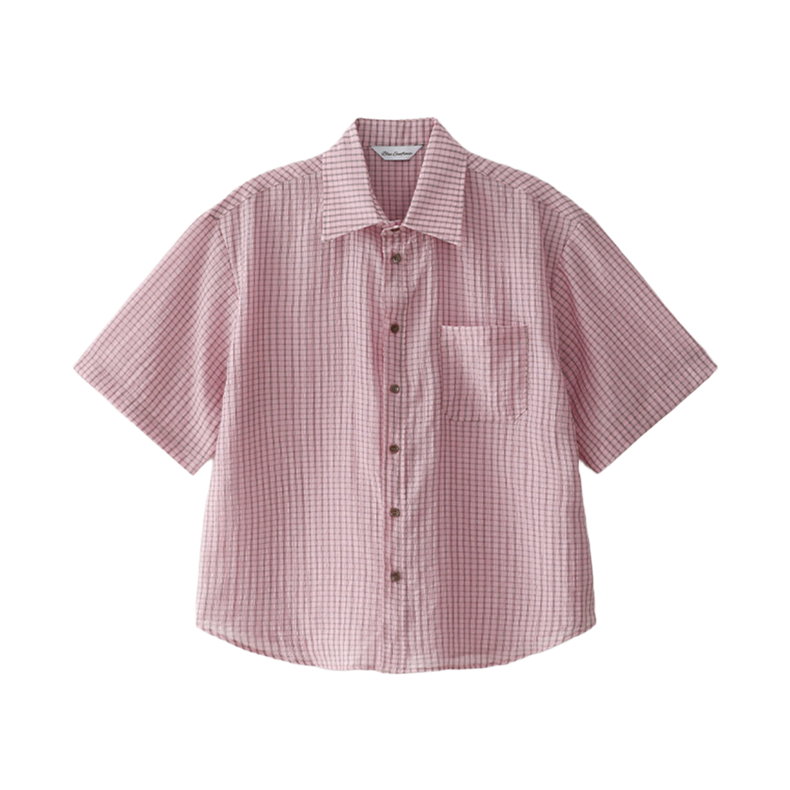 블루 선플라워 크링클 체크 반팔 셔츠 핑크(Blue Sunflower Crinkle Check Short Sleeve Shirt Pink)