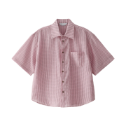 Blue Sunflower Crinkle Check Short Sleeve Shirt Pink