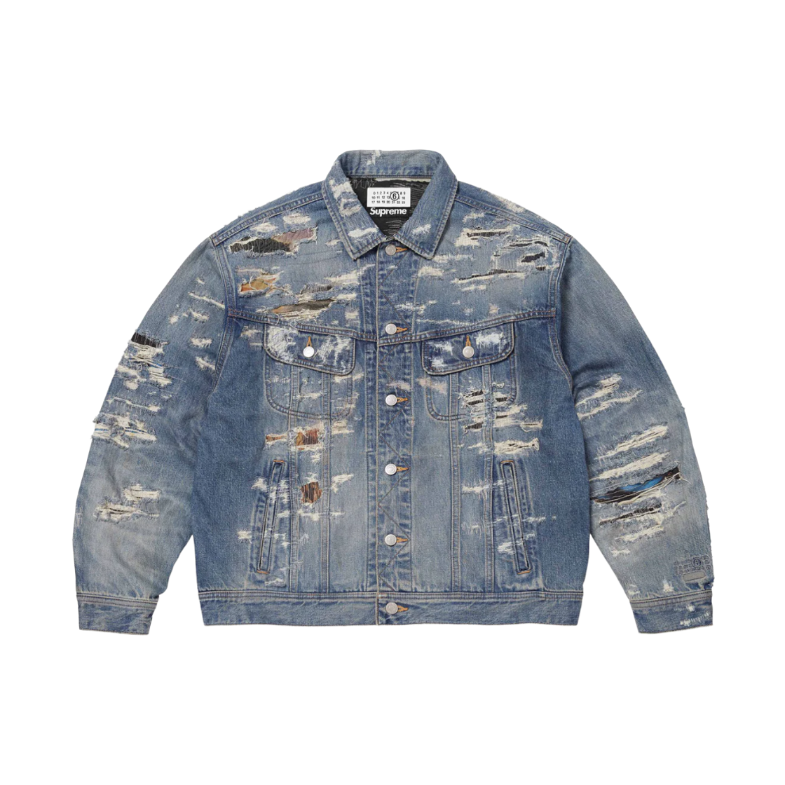 - Supreme x MM6 Maison Margiela Distressed Selvedge Denim Trucker Jacket Washed Indigo - 26SS