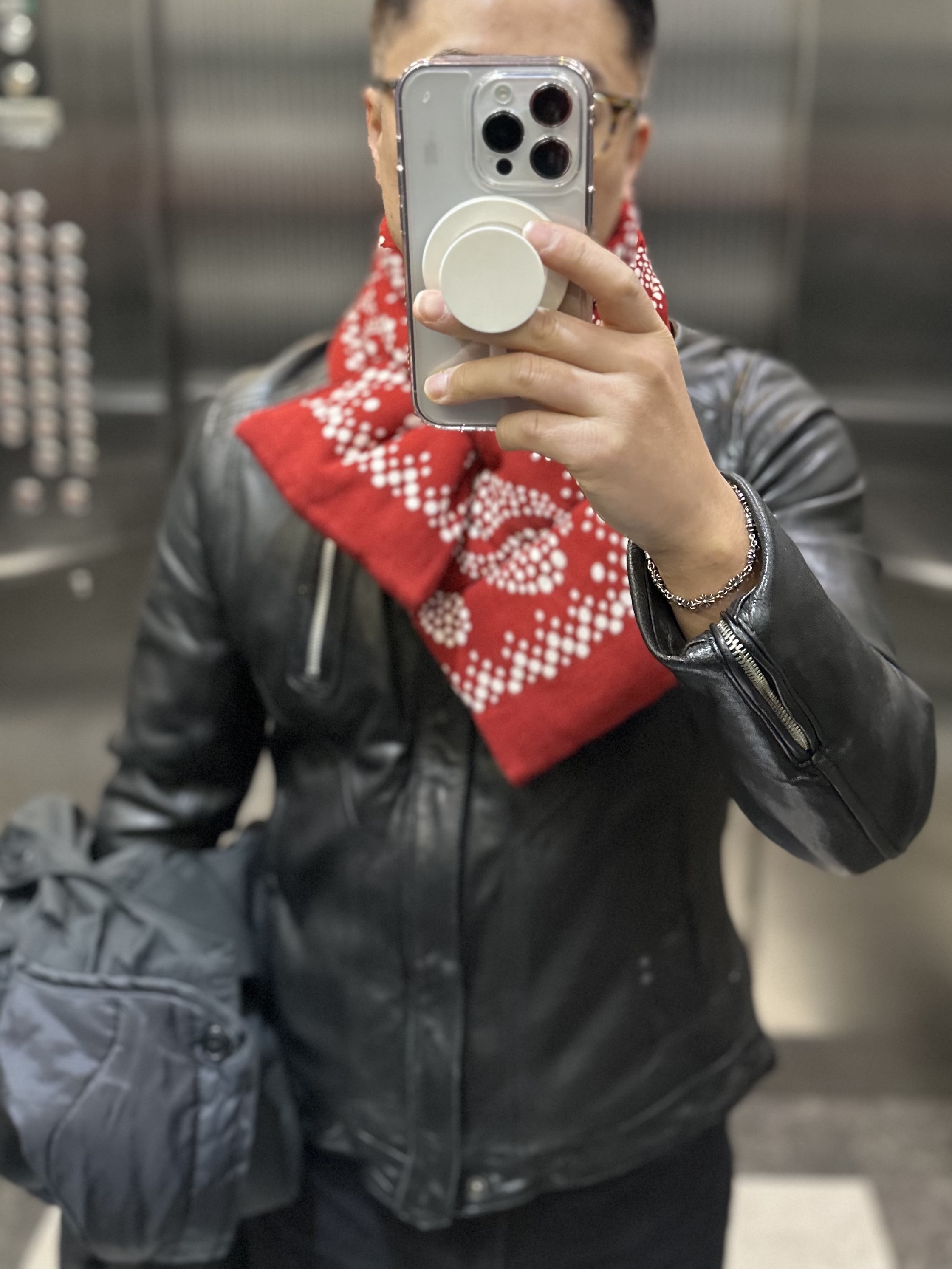Kapital Linen Rayon Bandana Pattern Kesa Muffler Red 착용 스타일