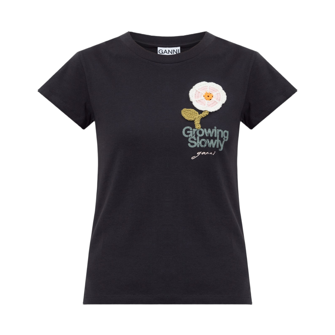 A1050178-252 (W) Ganni Basic Cotton Jersey Baby Fit Crochet Patch Black