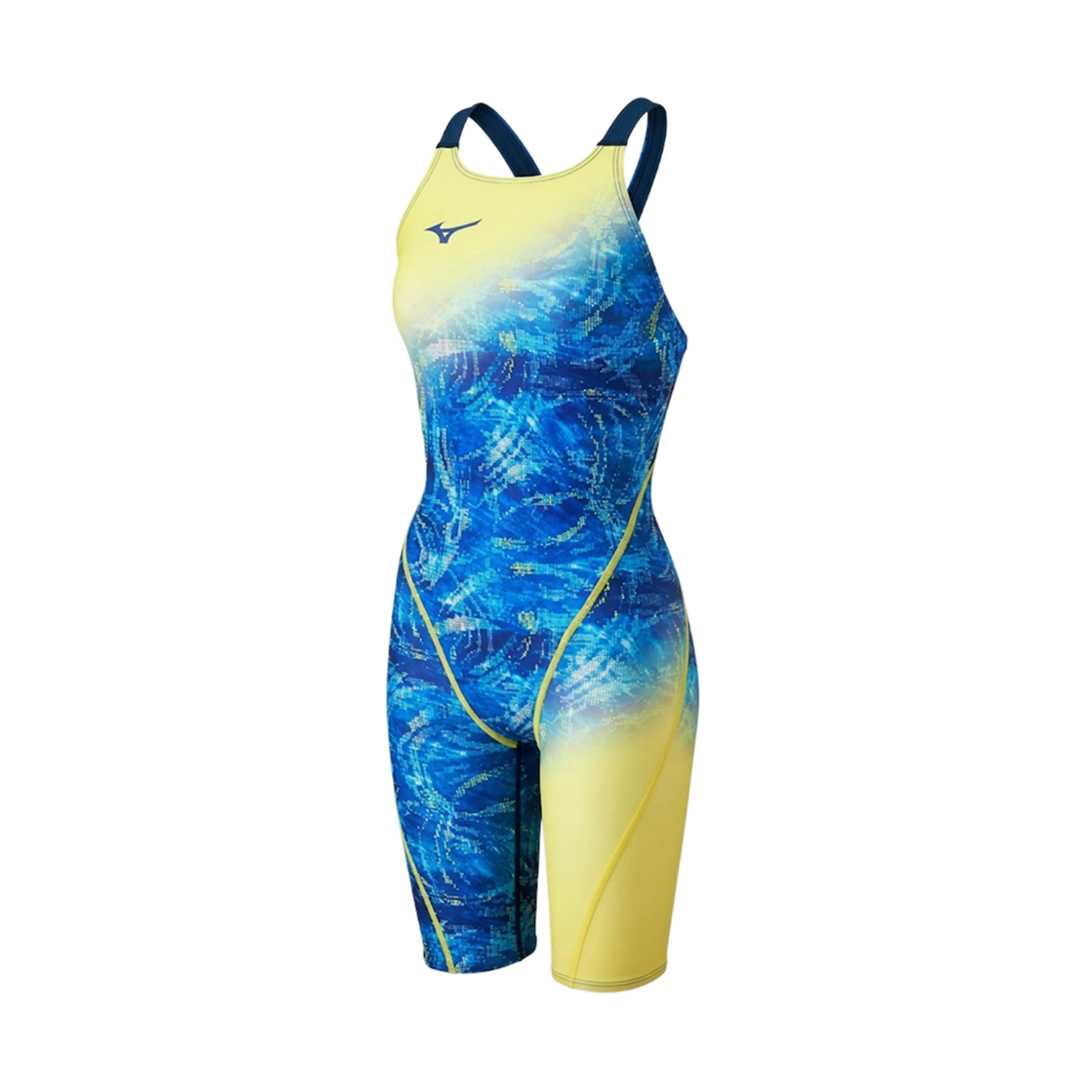 (W) 미즈노 경영 연습용 하프 수트 에스테이트 블루 라이트닝 옐로우((W) Mizuno Competitive Swimming Practice Half Suit Estate Blue Lightning Yellow) - 1