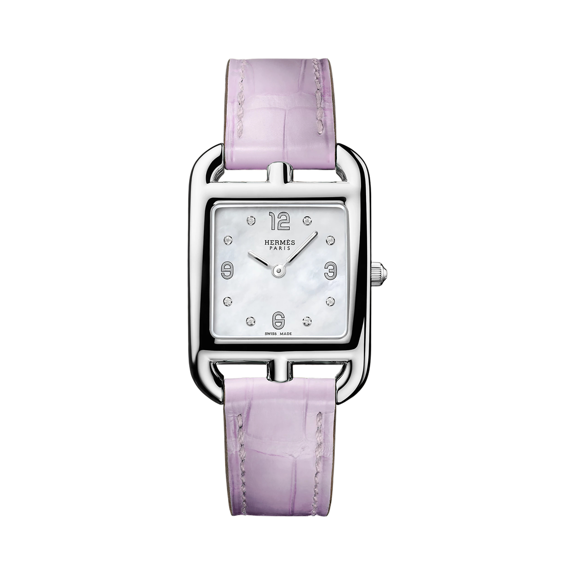 에르메스 케이프 코드 워치 스몰 모브 매트 엘리게이터 스트랩 & 블루 브륌 다이아몬드(Hermes Cape Cod Watch Small Mauve Matte Alligator Strap & Bleu Brume Diamonds)