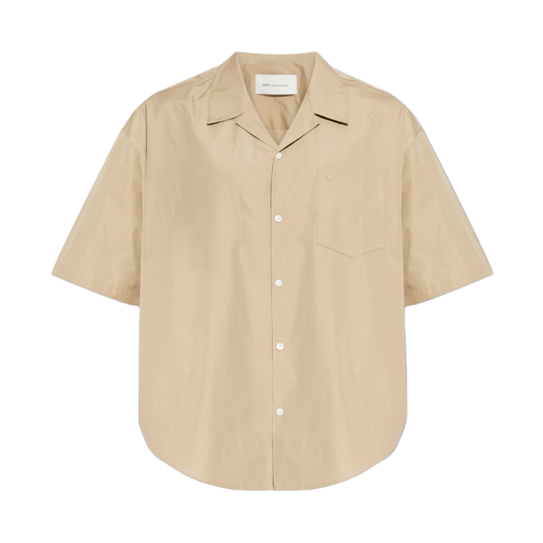 USH833-CO0063-A036 AMI de Coeur Cotton Short Sleeve Camp Collar Boxy Shirt Taupe Beige