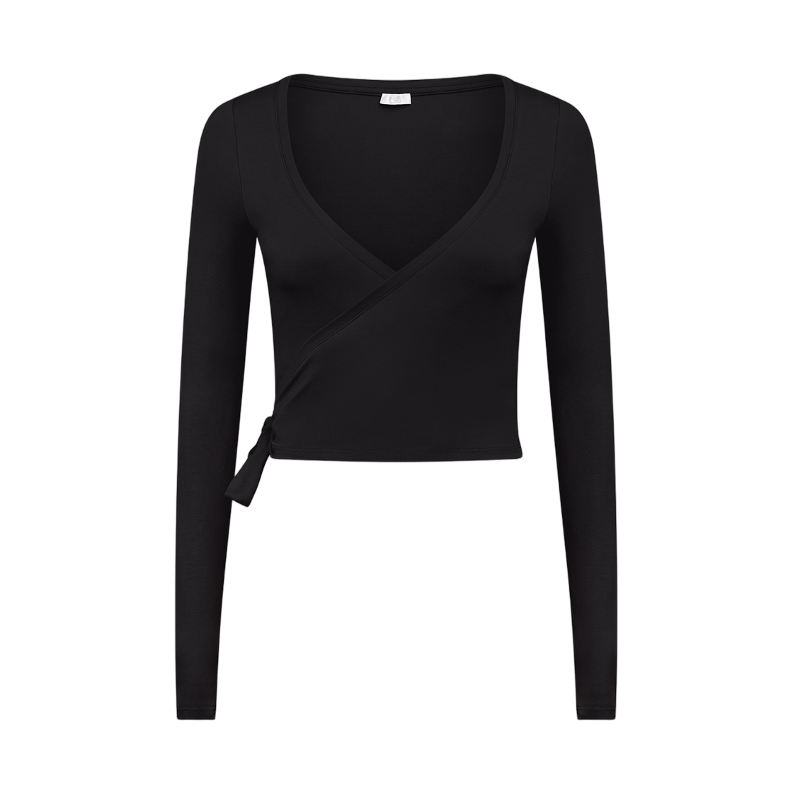 (W) 크롭 샵 부티크 발레 랩 탑 블랙((W) Crop Shop Boutique Ballet Wrap Top Black) - 1