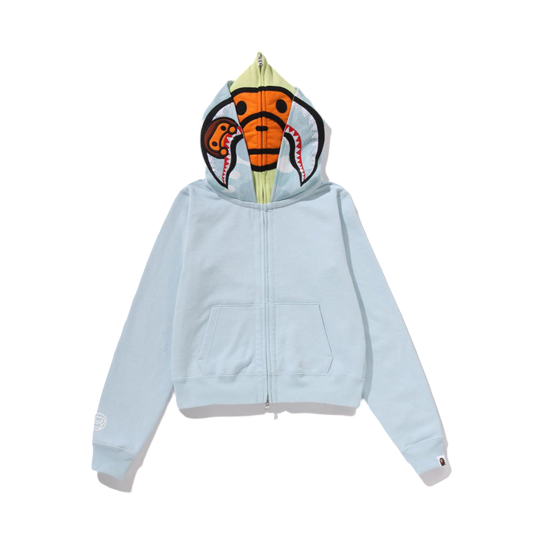 - (W) BAPE Milo Shark Cropped Full Zip Double Hoodie Sax