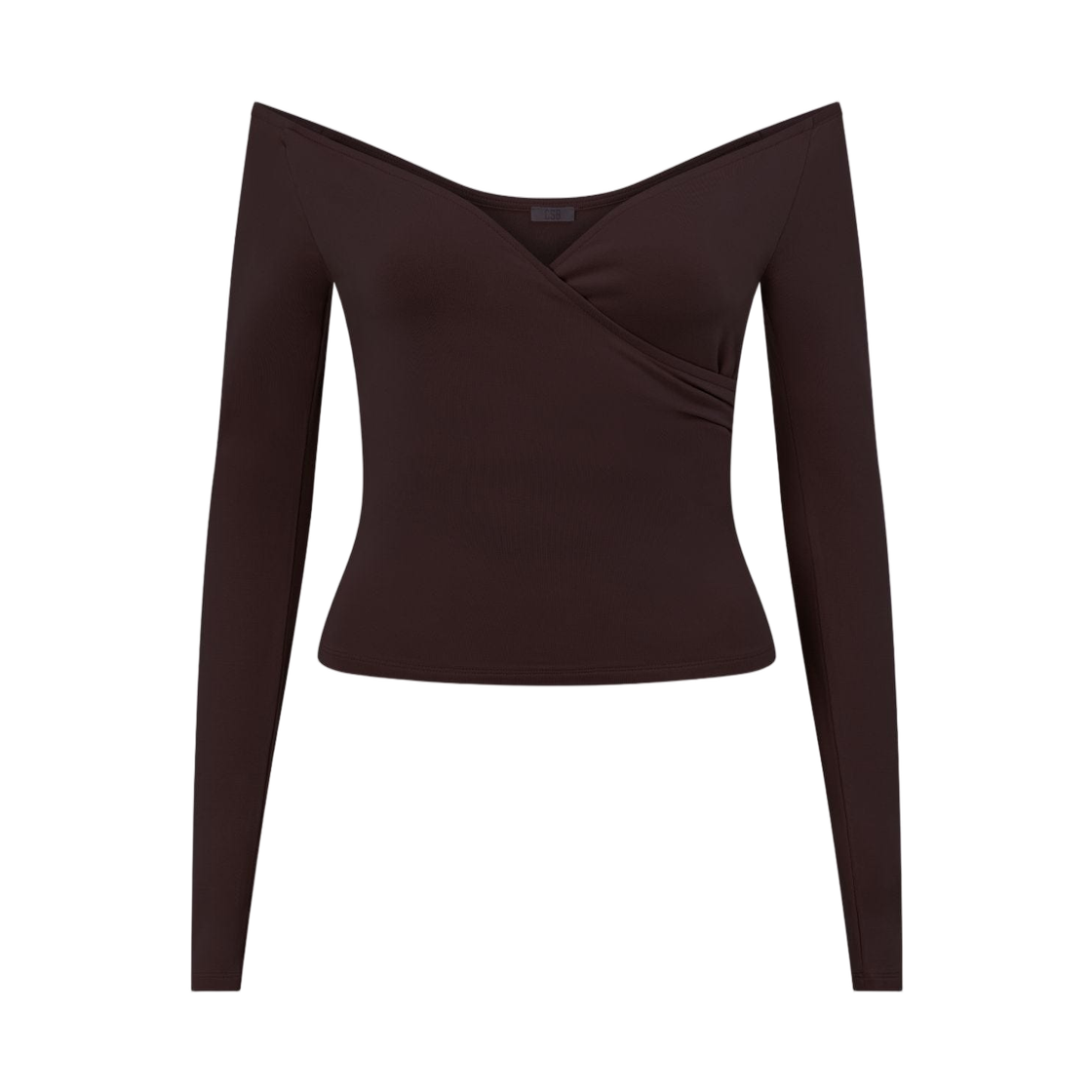 (W) 크롭 샵 부티크 오프 숄더 랩 탑 에스프레소((W) Crop Shop Boutique Off Shoulder Wrap Top Espresso) - 1