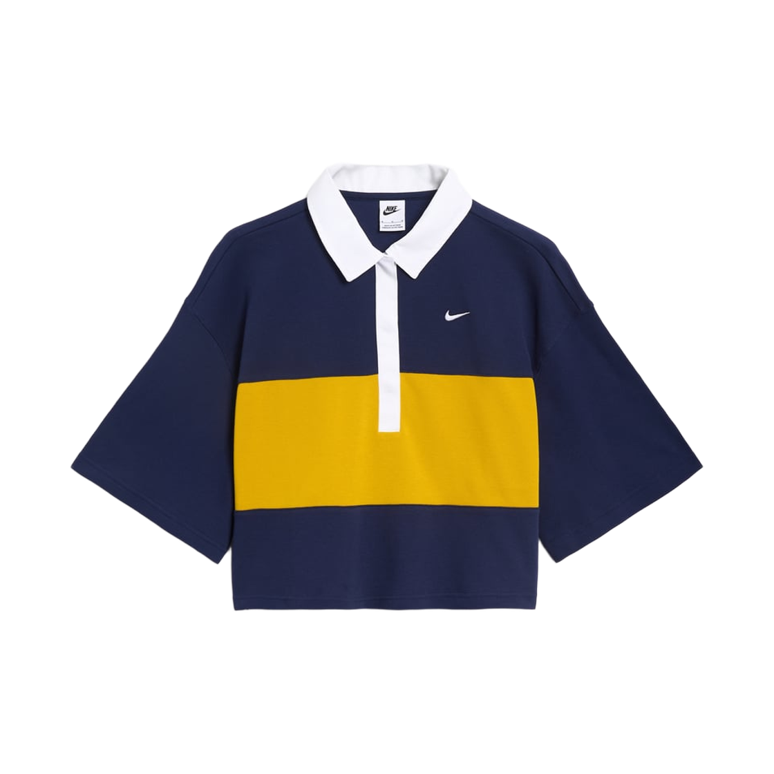 IB2154-410 (W) Nike NSW Oversized Short Sleeve Polo Top Midnight Navy Dark Sulfur - Asia