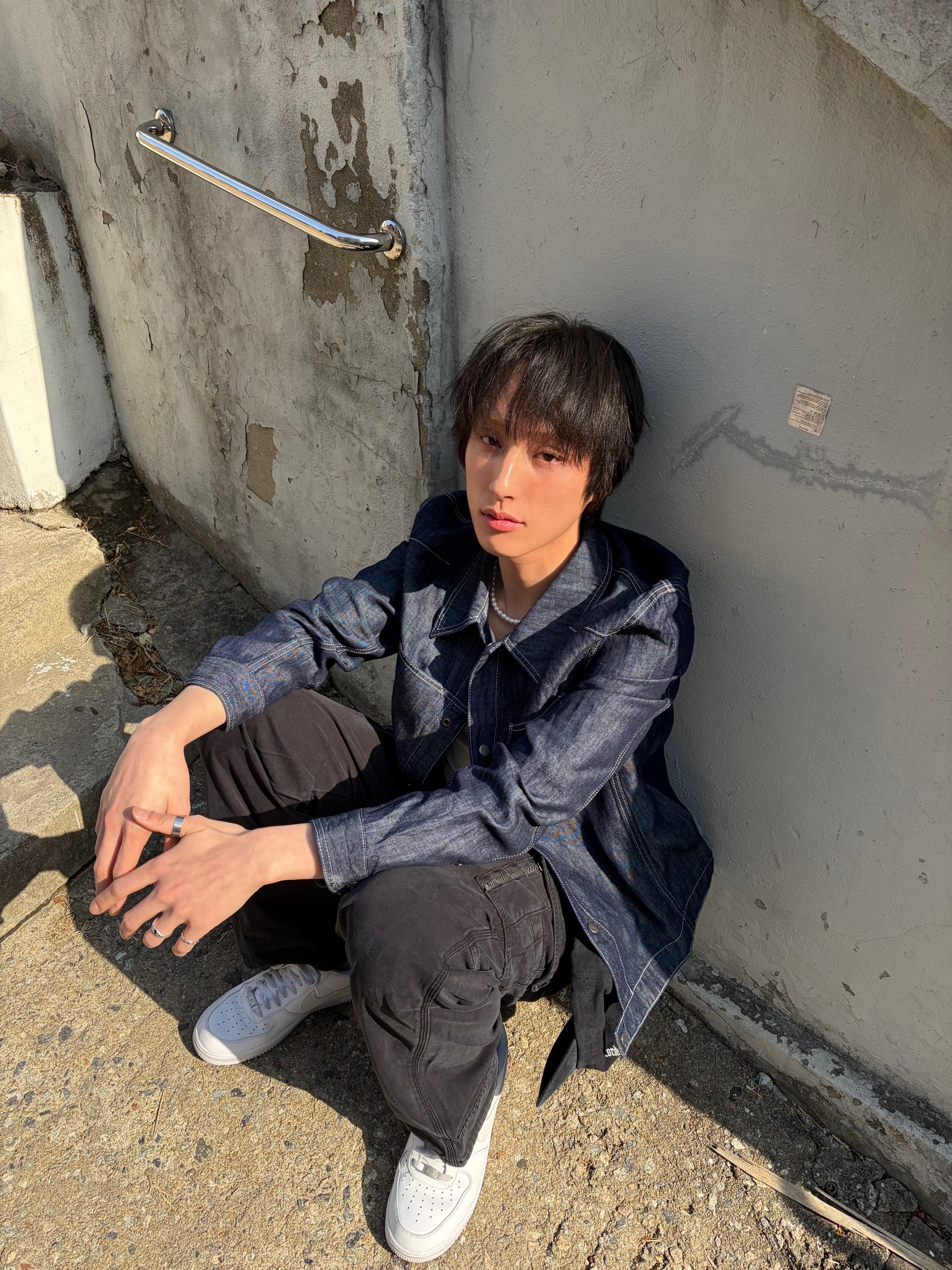 CHOWOO Linen Engineered Jacket Indigo, CHOWOO Mixed Fabric m65 Pants Washed Black 착용 스타일 - 2