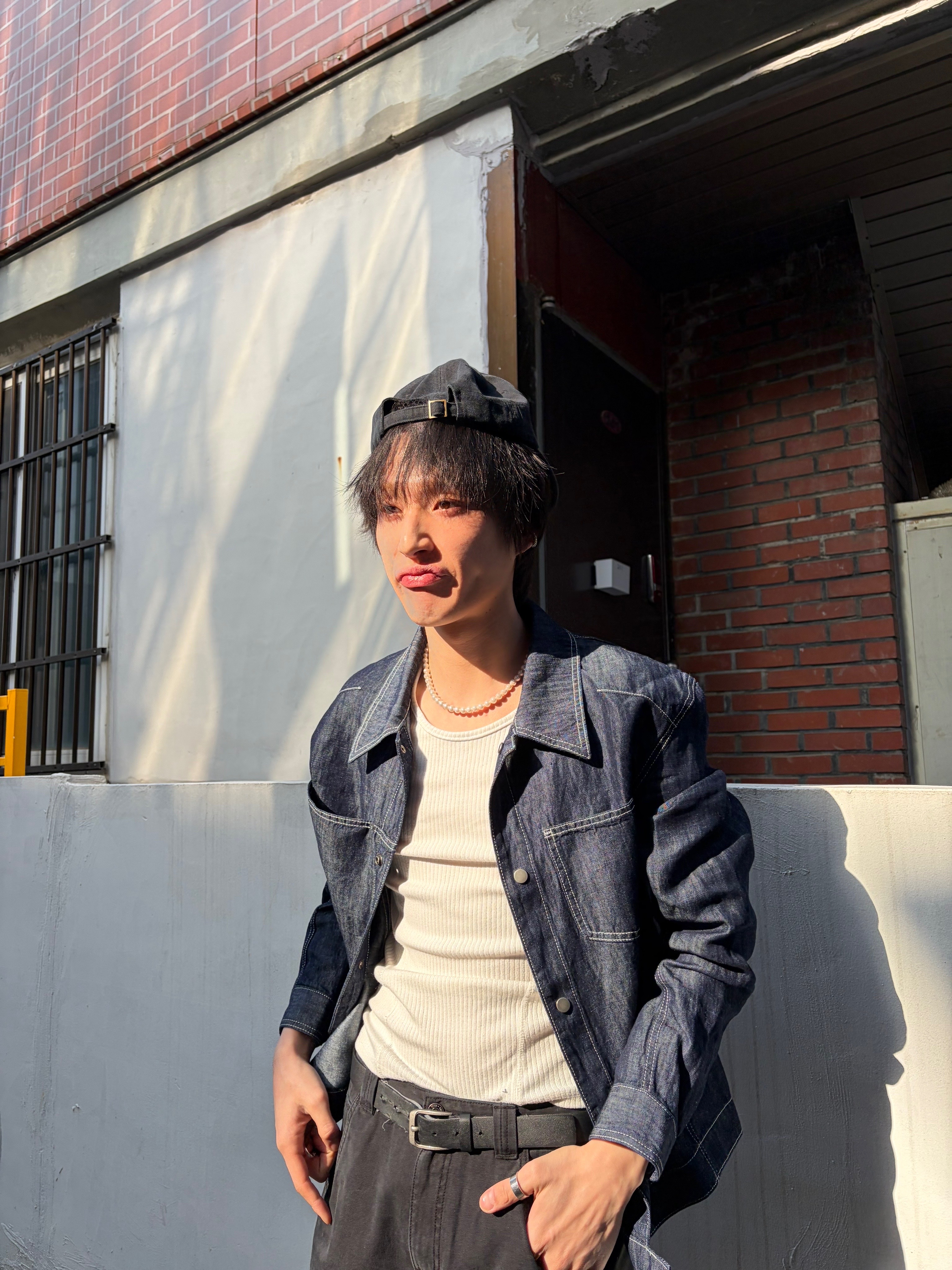 CHOWOO Linen Engineered Jacket Indigo, CHOWOO Mixed Fabric m65 Pants Washed Black 착용 스타일 - 4
