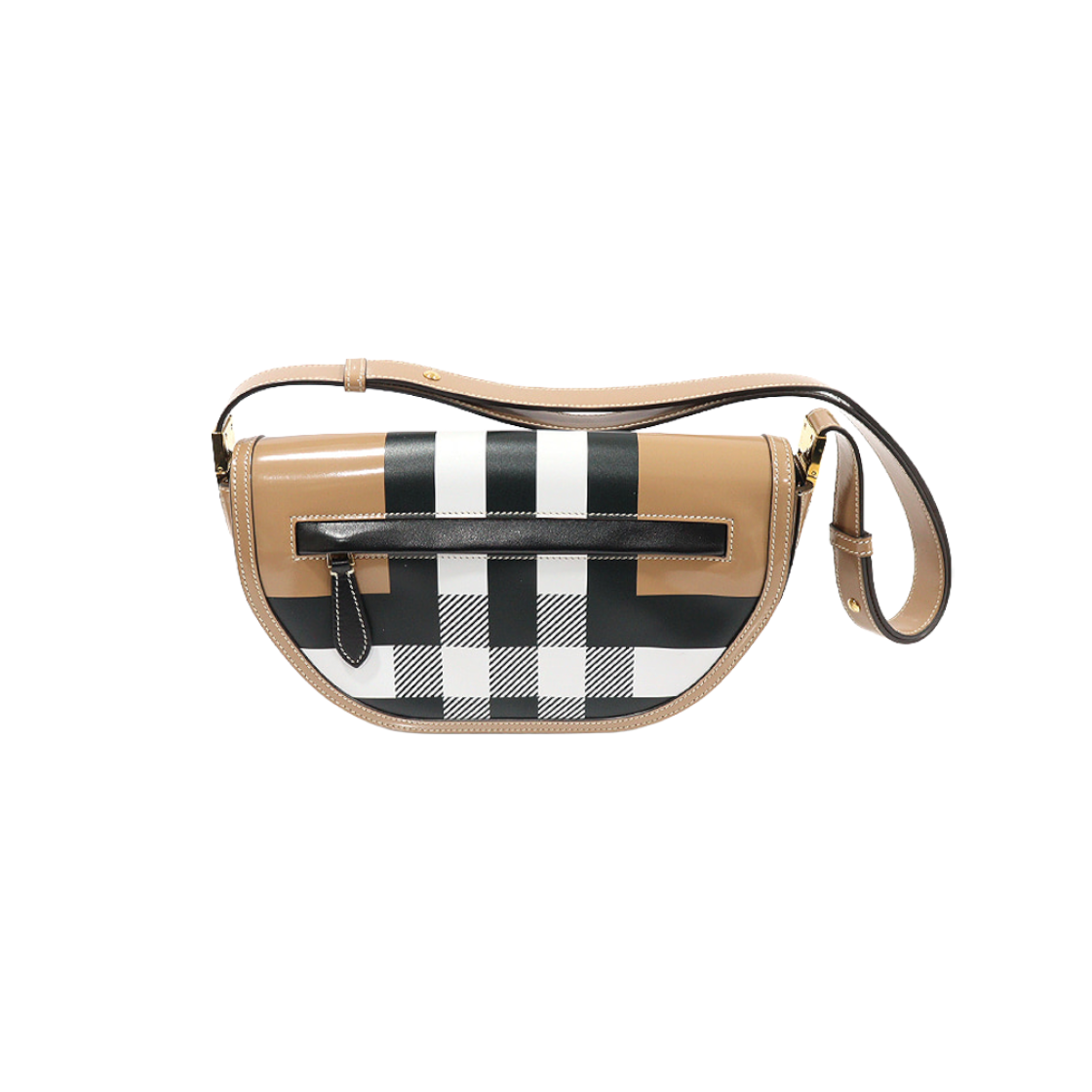 ITNJFJUKFSSA Burberry 80419511 Camel Calfskin Check Olympia Small Hobo Shoulder Bag