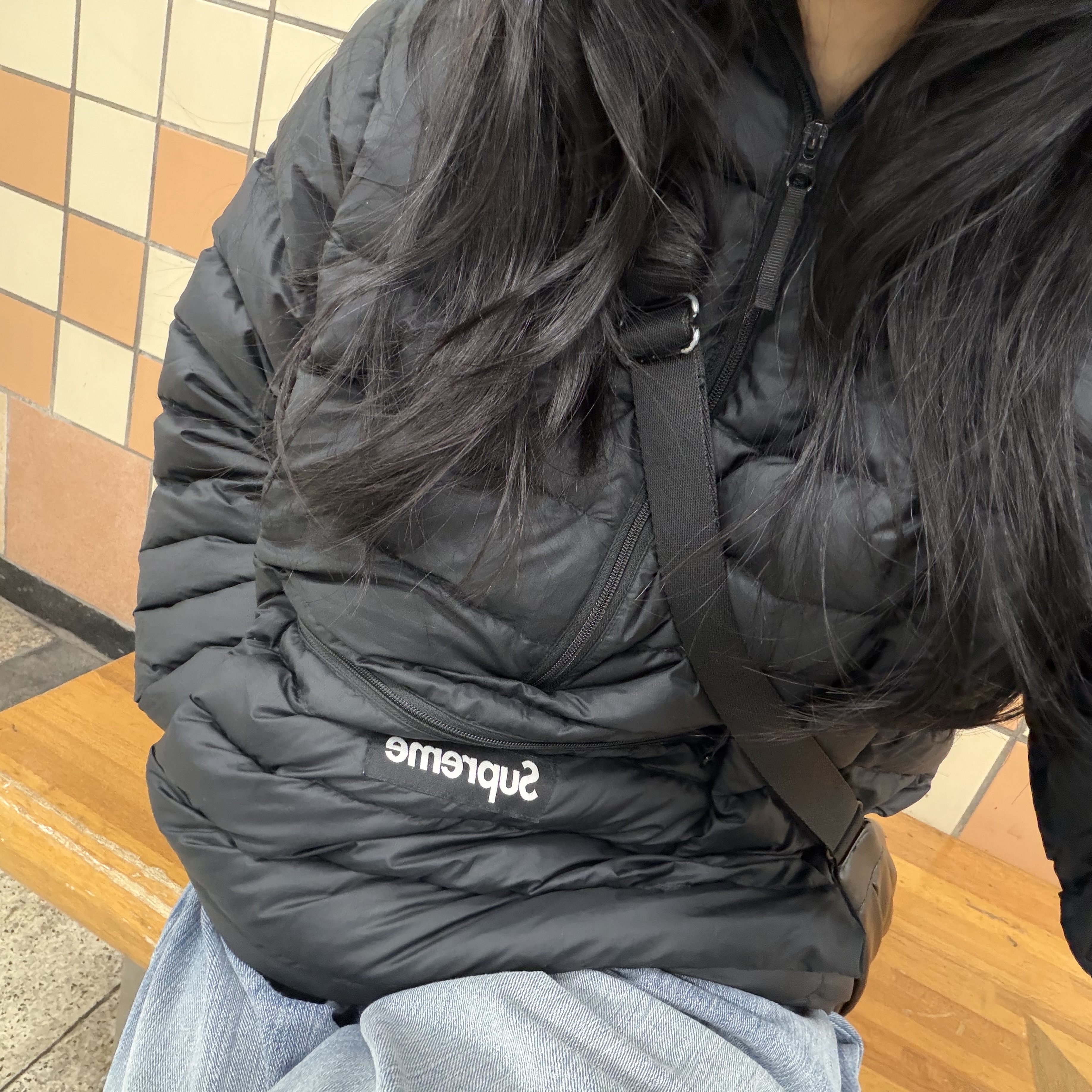 Supreme Micro Down Half Zip Hooded Pullover Black - 24FW 착용 스타일