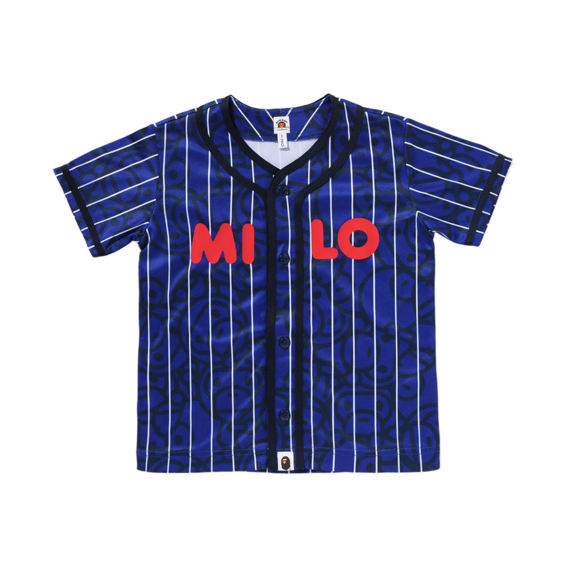 (키즈) 베이프 올 베이비 마일로 스트라이프 마일로 베이스볼 셔츠 네이비((Kids) BAPE All Baby Milo Stripe Milo Baseball Shirt Navy)