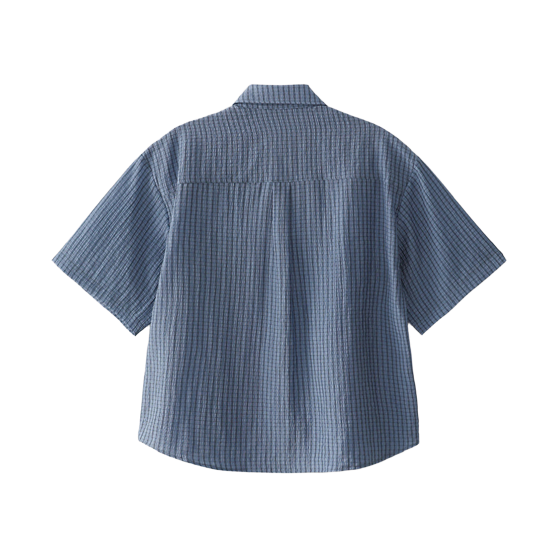 블루 선플라워 크링클 체크 반팔 셔츠 블루(Blue Sunflower Crinkle Check Short Sleeve Shirt Blue) - 3