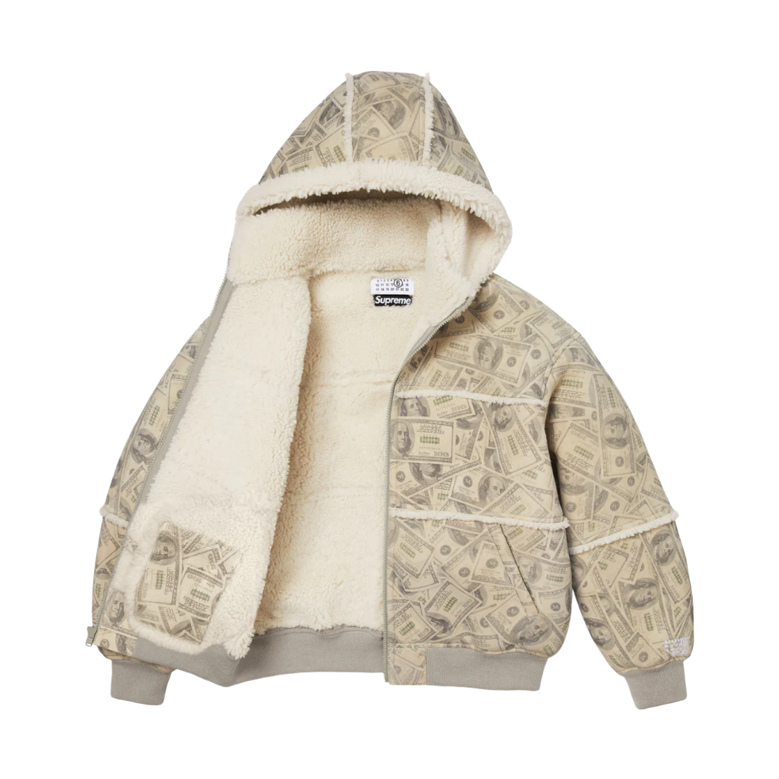 슈프림 x MM6 메종 마르지엘라 후드 셔링 봄버 자켓 머니 - 26SS(Supreme x MM6 Maison Margiela Hooded Shearling Bomber Jacket Money - 26SS) - 2