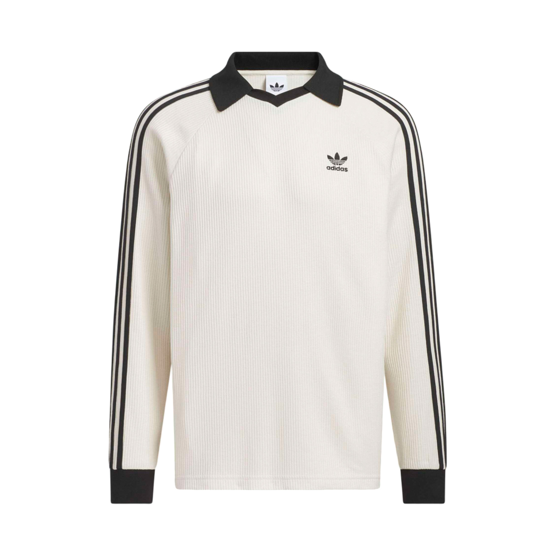 아디다스 와플 롱슬리브 폴로 티셔츠 원더 화이트 - KR 사이즈(Adidas Waffle Long Sleeve Polo T-Shirt Wonder White - KR Sizing)