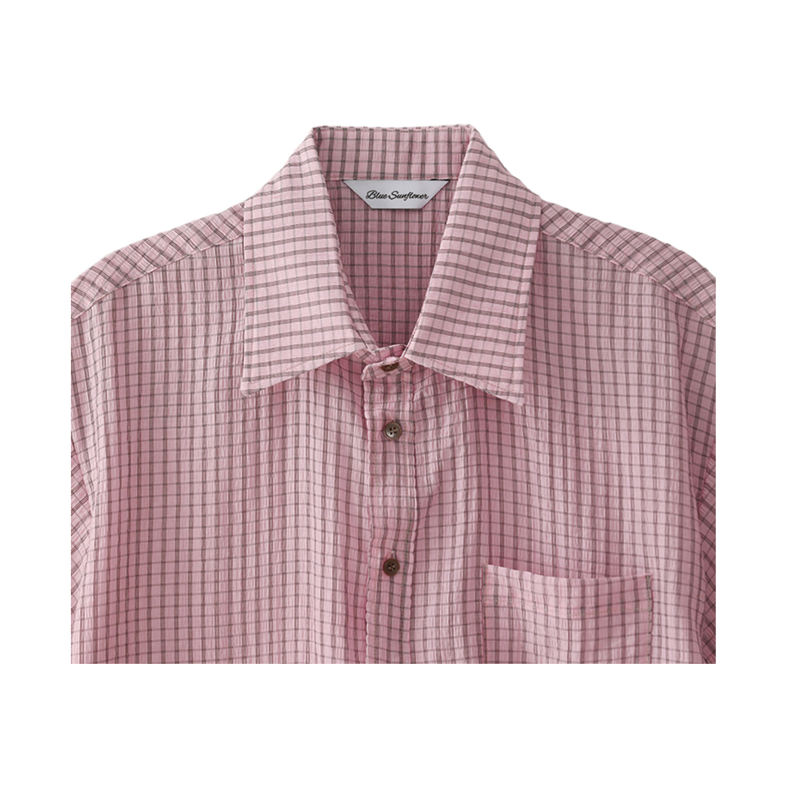 블루 선플라워 크링클 체크 반팔 셔츠 핑크(Blue Sunflower Crinkle Check Short Sleeve Shirt Pink) - 4