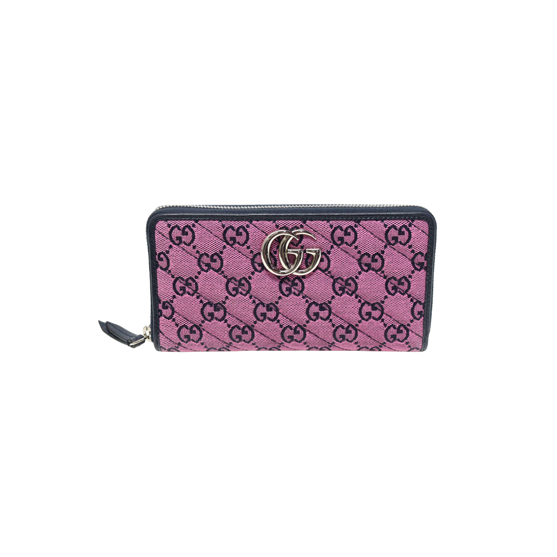 IT8S8TAC79VK Gucci GG Marmont Diagonal Quilted Zip Wallet in Pink and Blue Multi-Color Canvas