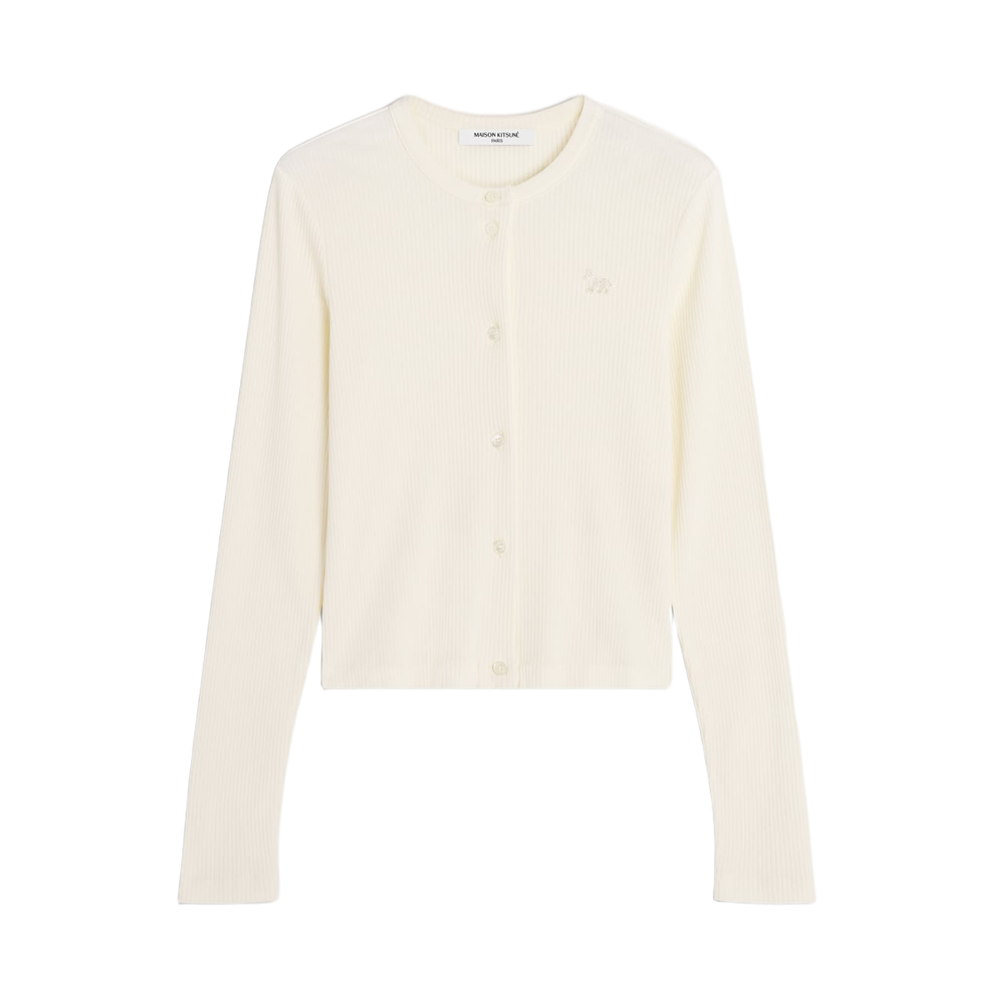 (W) 메종 키츠네 베이비 폭스 립드 가디건 퓨어 에크루((W) Maison Kitsune Baby Fox Ribbed Cardigan Pure Ecru)