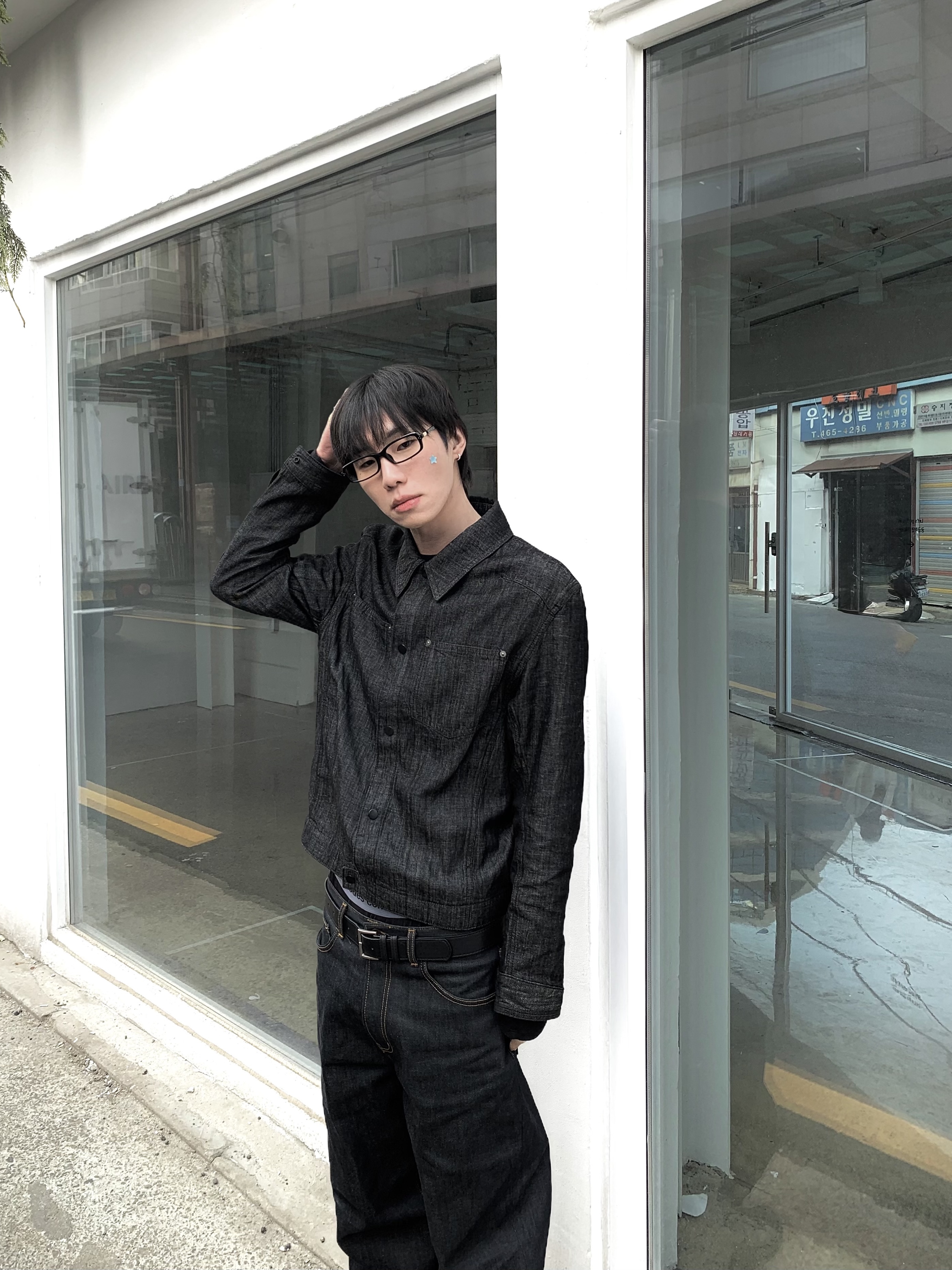 CHOWOO Linen Engineered Jacket Black 착용 스타일 - 2