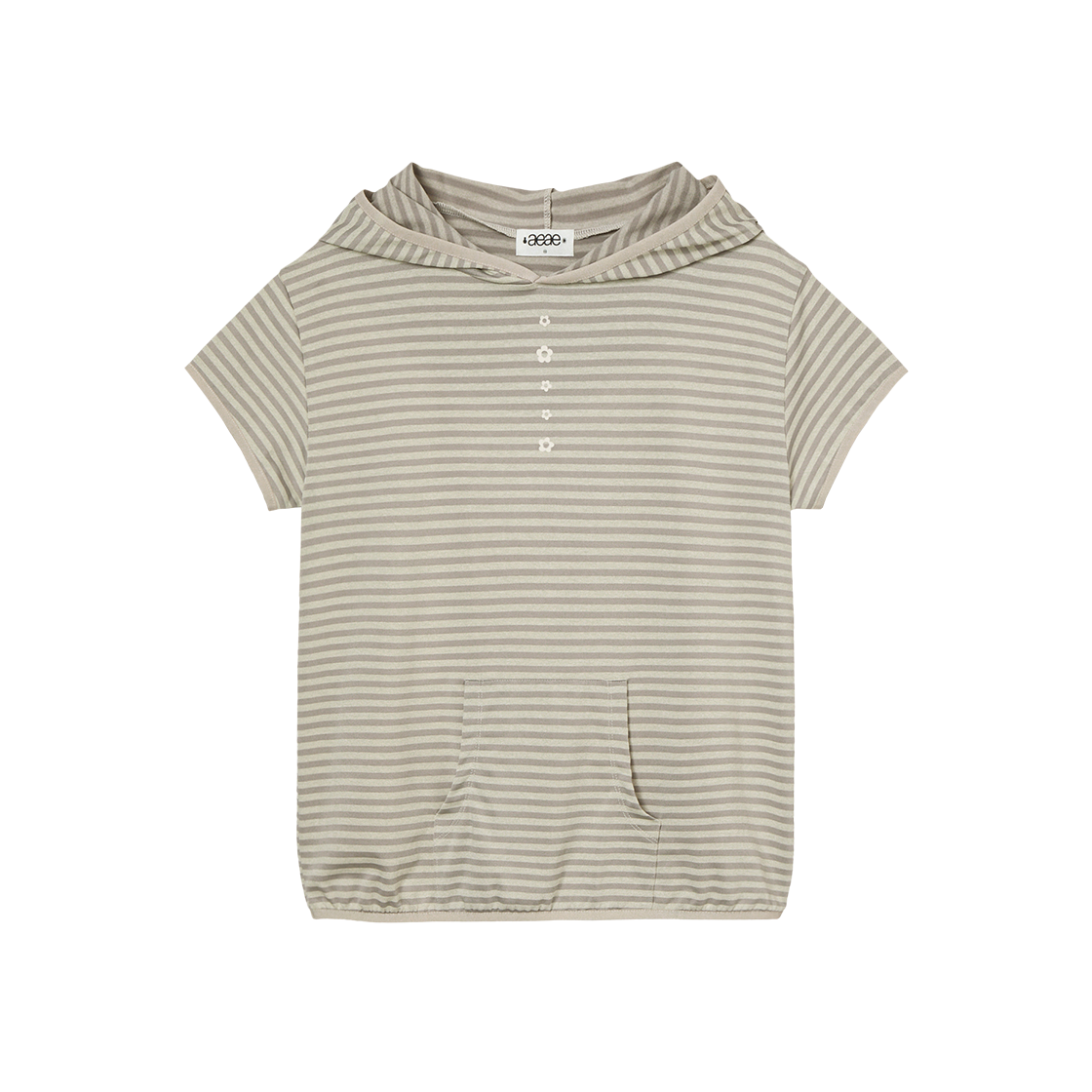 에이이에이이 스트라이프 하프 슬리브 후디 베이지(AEAE Stripe Half Sleeve Hoodie Beige)