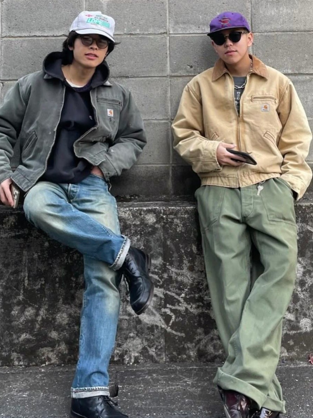 Carhartt Blanket Lined Relaxed Fit Regular Duck Detroit Jacket Carhartt Brown, Carhartt Blanket Lined Relaxed Fit Regular Duck Detroit Jacket Black 착용 스타일 - 4