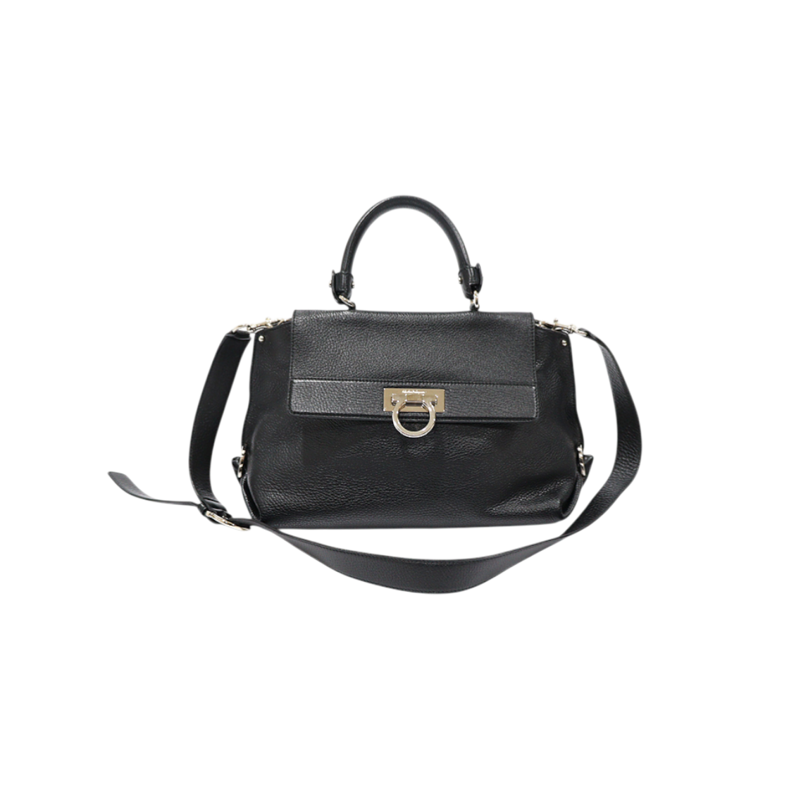 IT75REME7SA6 Ferragamo 21 A896 Black Calfskin Silver Gancini Sofia Small 2-Way Bag