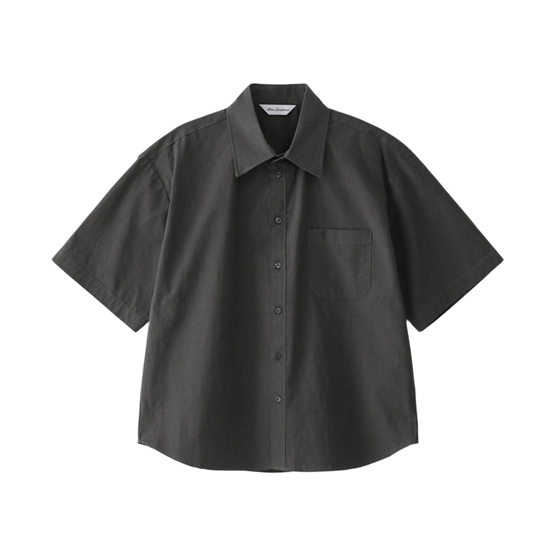 블루 선플라워 세미 크롭 포멀 반팔 셔츠 차콜(Blue Sunflower Formal Short Sleeve Shirt Charcoal)