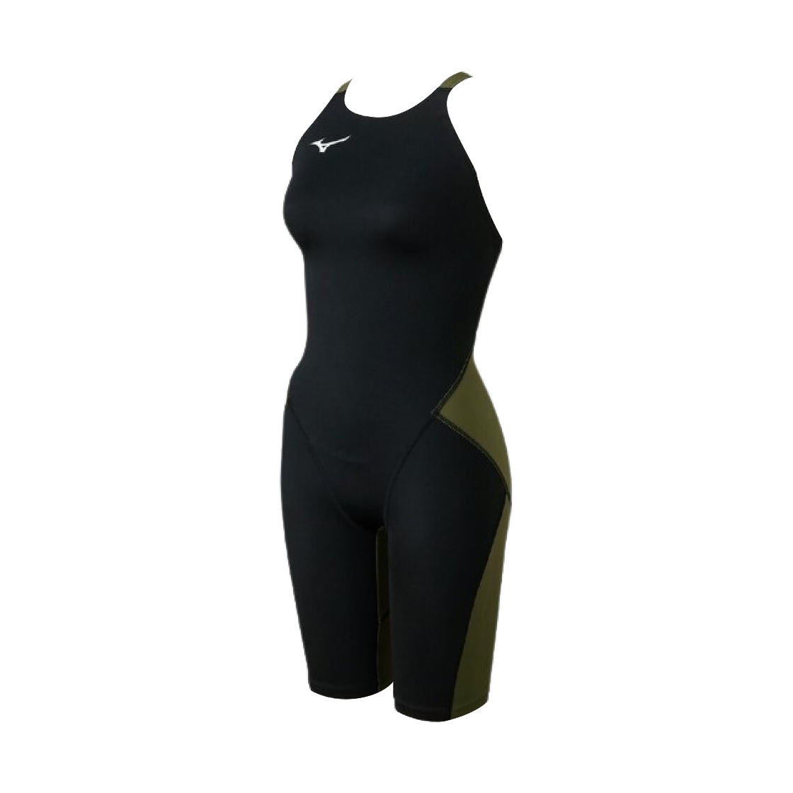 (W) 미즈노 GX 소닉 스트림 경영용 하프 수트 블랙 올리브((W) Mizuno GX Sonic Stream Competitive Swimming Half Suit Black Olive) - 1