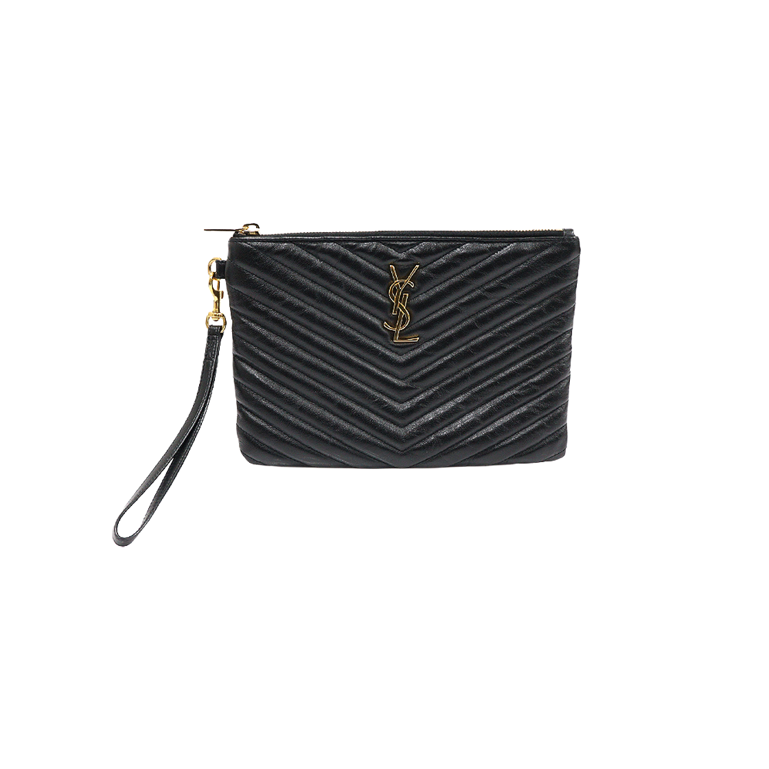 생로랑 379039 블랙 마틀라세 클래식 모노그램 스몰 스트랩 파우치 클러치(Saint Laurent Black Matelasse Classic Monogram Small Strap Pouch Clutch) - 1