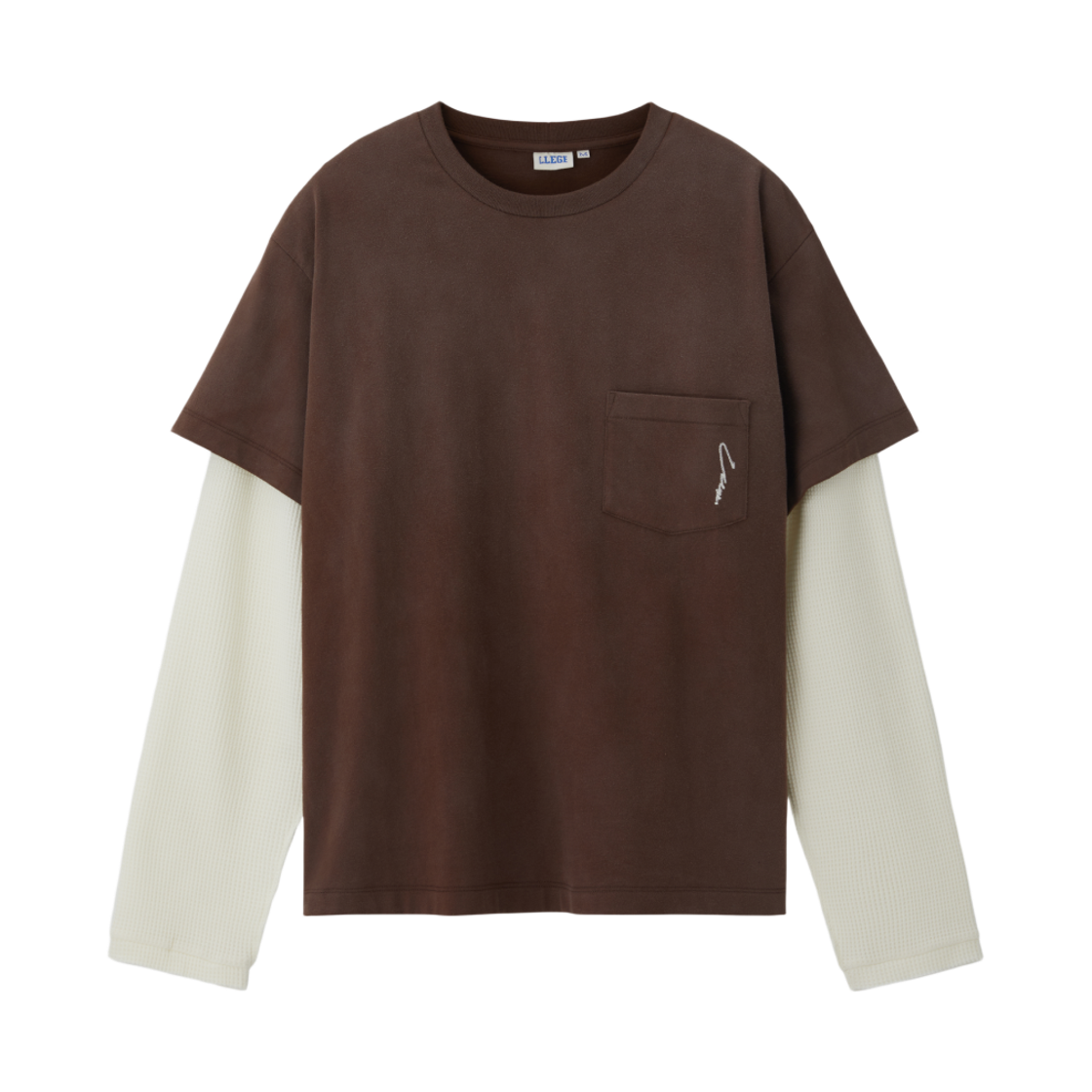 리지 와플 슬리브 레이어드 티셔츠 브라운(LLEGE Waffle Sleeve Layered T-Shirt Brown) - 1