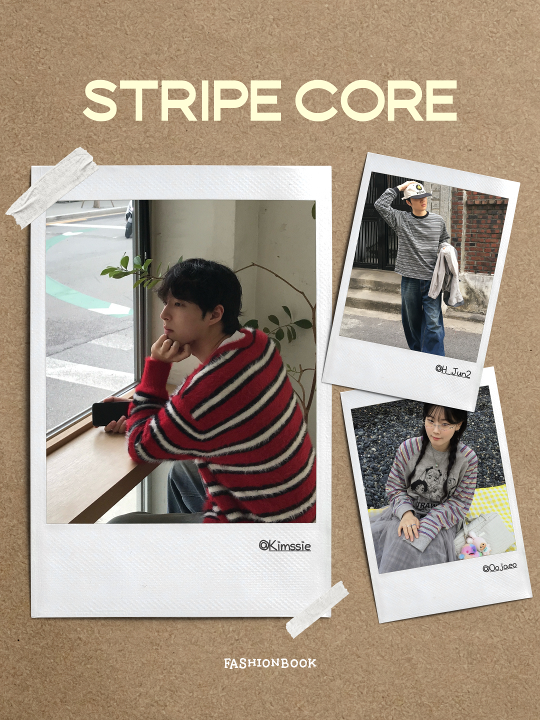 TNGT Chunky Wool Knit Cardigan Navy Stripe, Maison Kitsune Fox Head Patch Regular Marin T-Shirt Khaki Green Stripes 착용 스타일 - 1