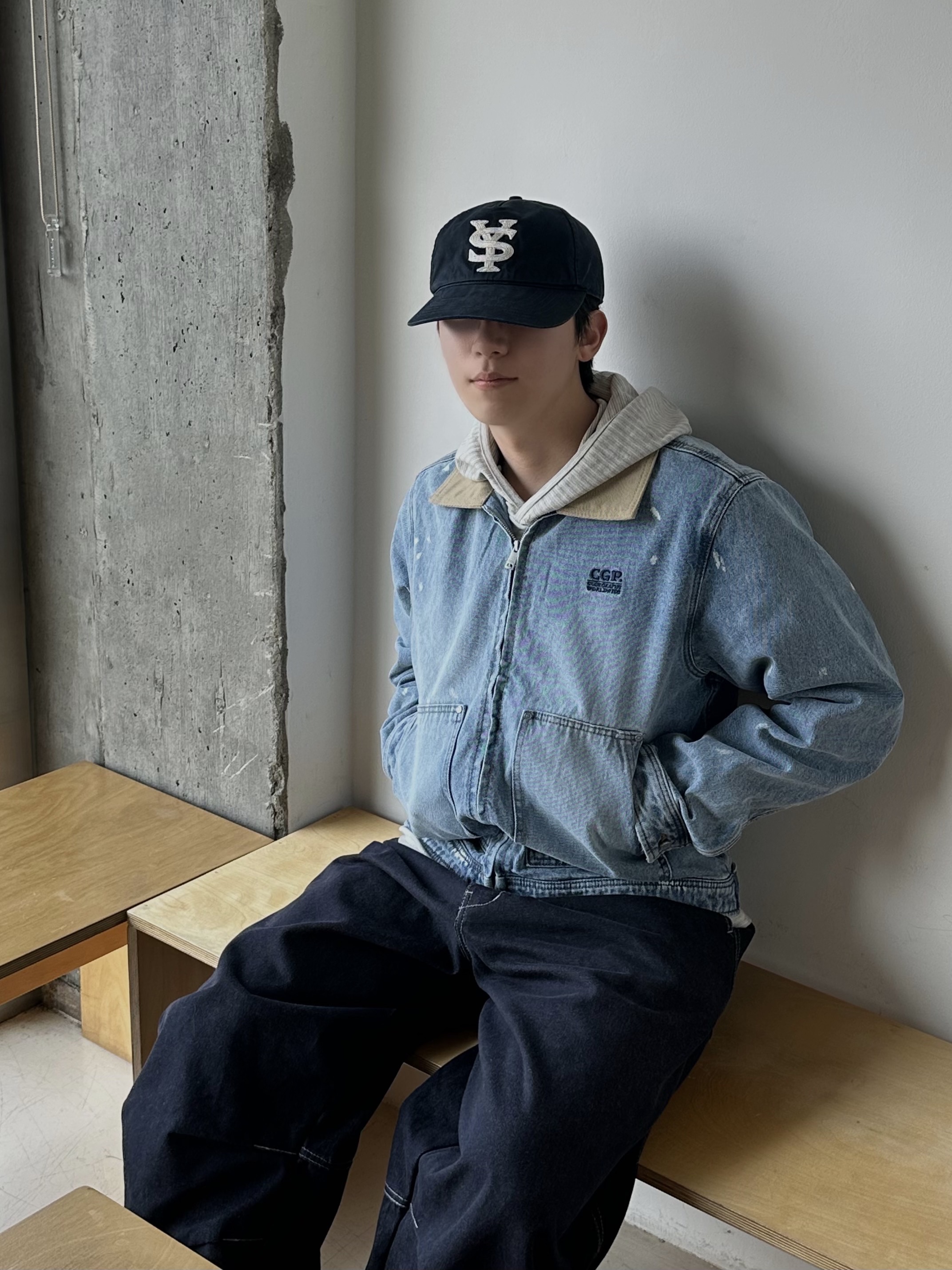 Sunday Ceremony Sy Logo 5 Panel Cotton Cap - Navy 착용 스타일