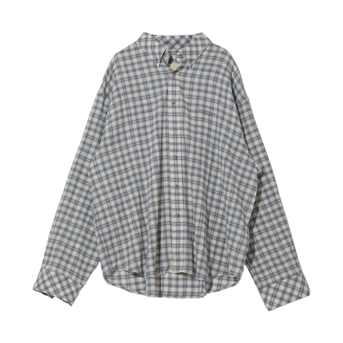 언더마이카 무.37 안티 Fxxking 로고 플레이 베이직 롱 슬리브 체크 셔츠 화이트 블루(Undermycar Mu.37 Anti Fxxking Logo Play Basic Long Sleeve Check Shirts White Blue) - 1