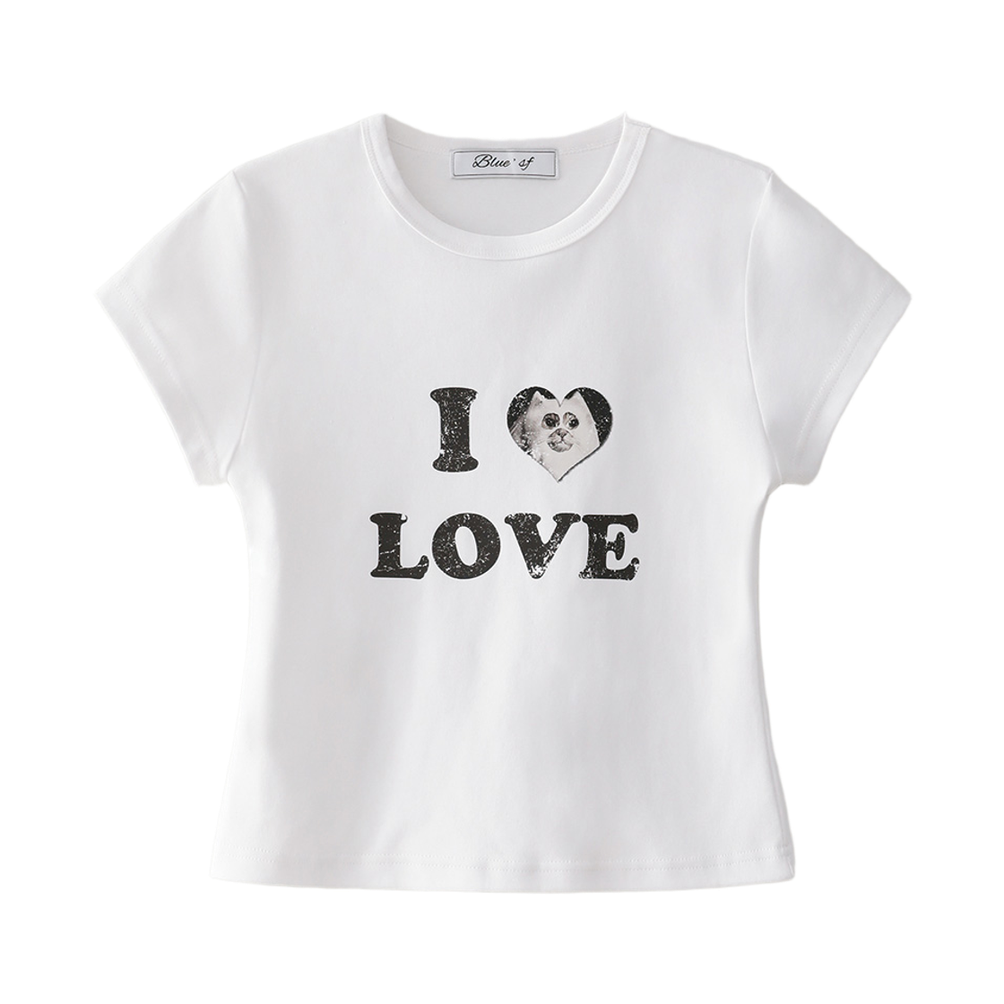 블루 선플라워 아이 러브 캣 크롭 티셔츠 화이트(Blue Sunflower 'I Love Cat' Crop Tee White)