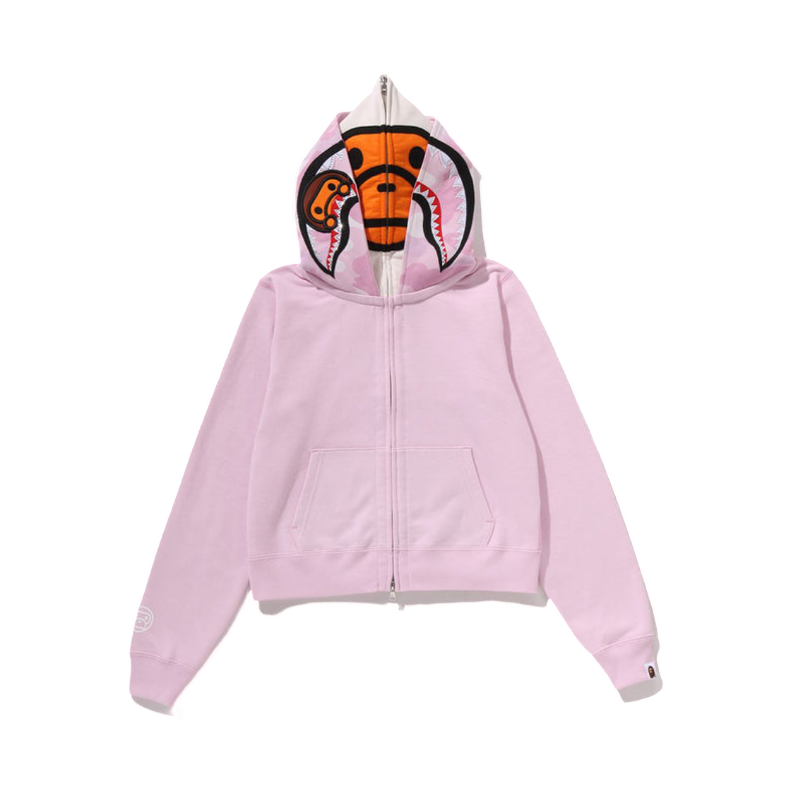 (W) 베이프 마일로 샤크 크롭 풀 집 더블 후드 핑크((W) BAPE Milo Shark Cropped Full Zip Double Hoodie Pink)