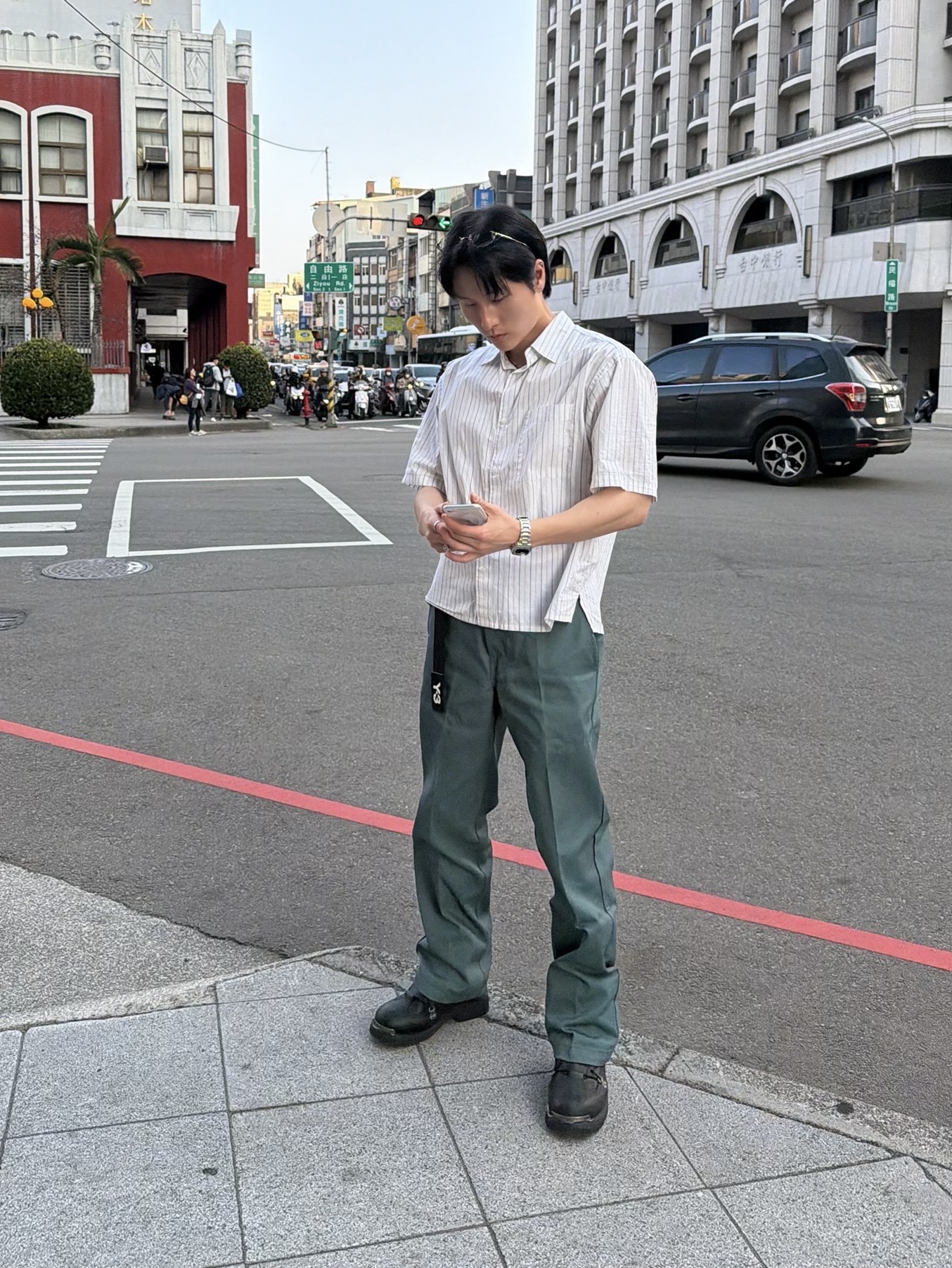 Y-3 Classic Logo Belt Black, Dickies Original 874 Work Pant Air Force Blue 착용 스타일 - 3