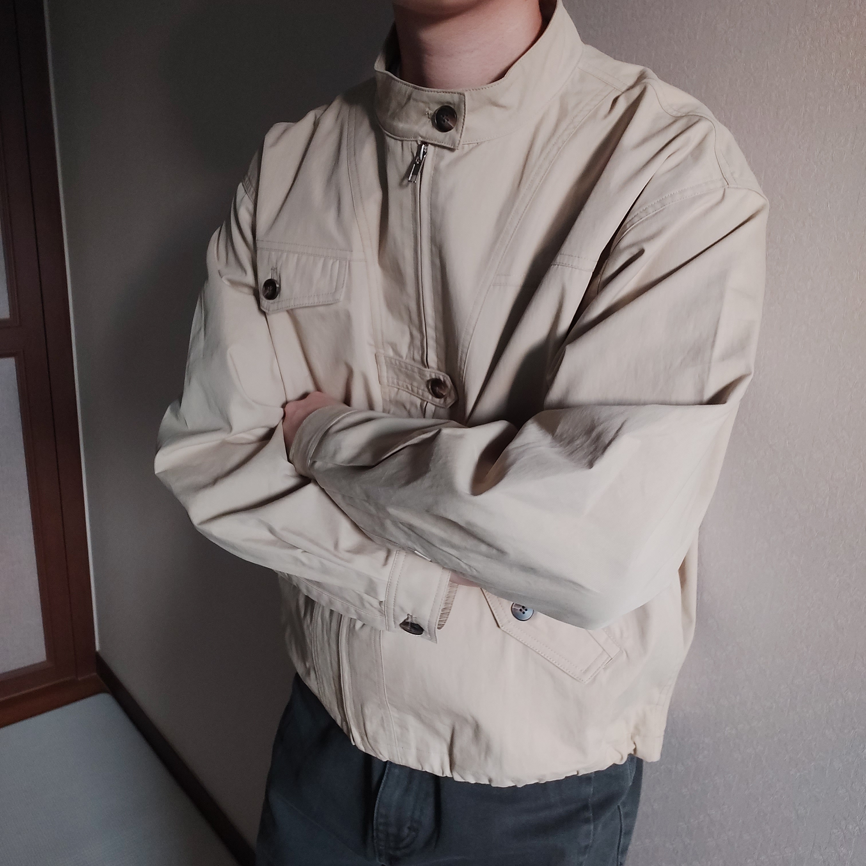 aetoa Pocket Blouson Jacket Beige, Millo Archive Slope Wide Pants Grayish Green 착용 스타일 - 5