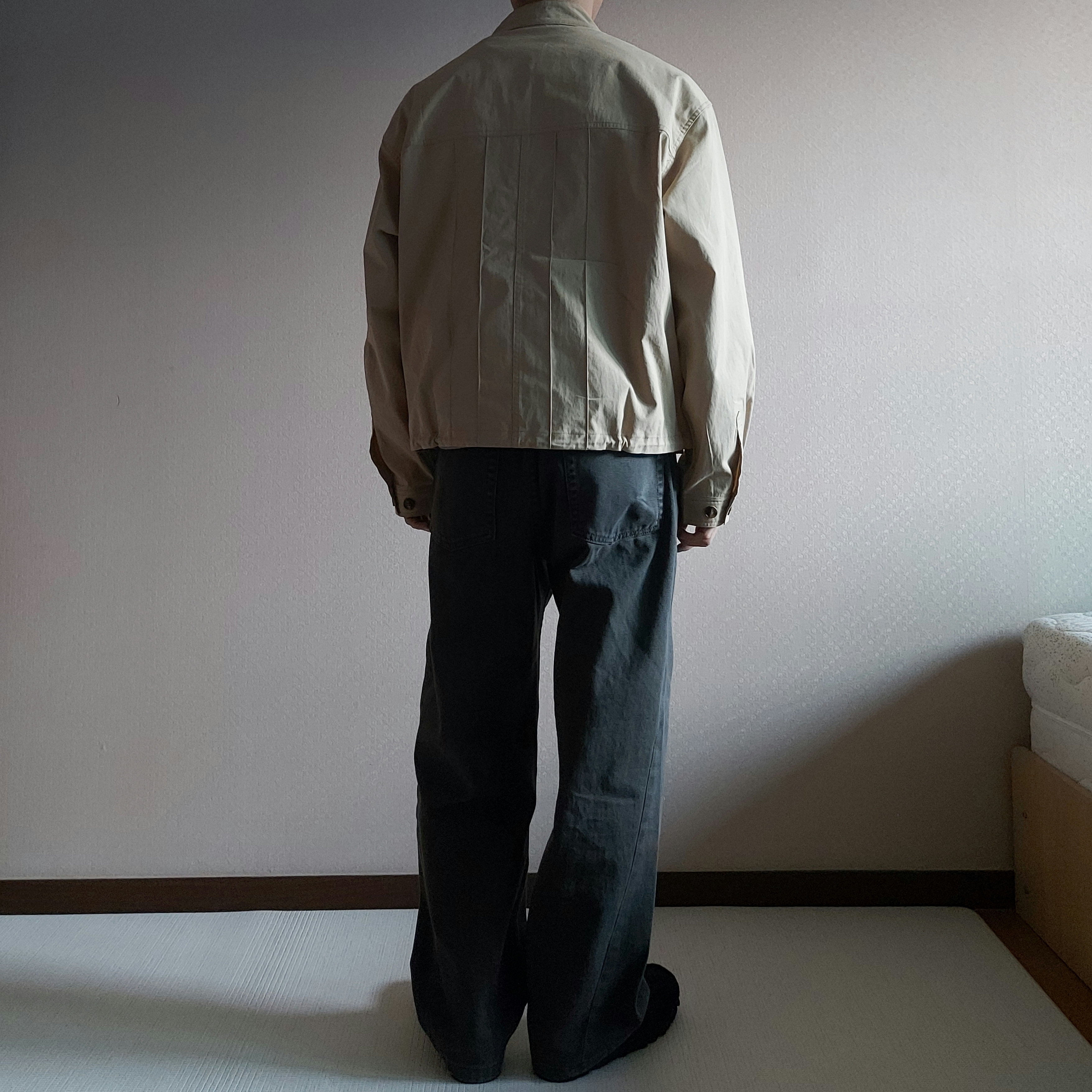 aetoa Pocket Blouson Jacket Beige, Millo Archive Slope Wide Pants Grayish Green 착용 스타일 - 3